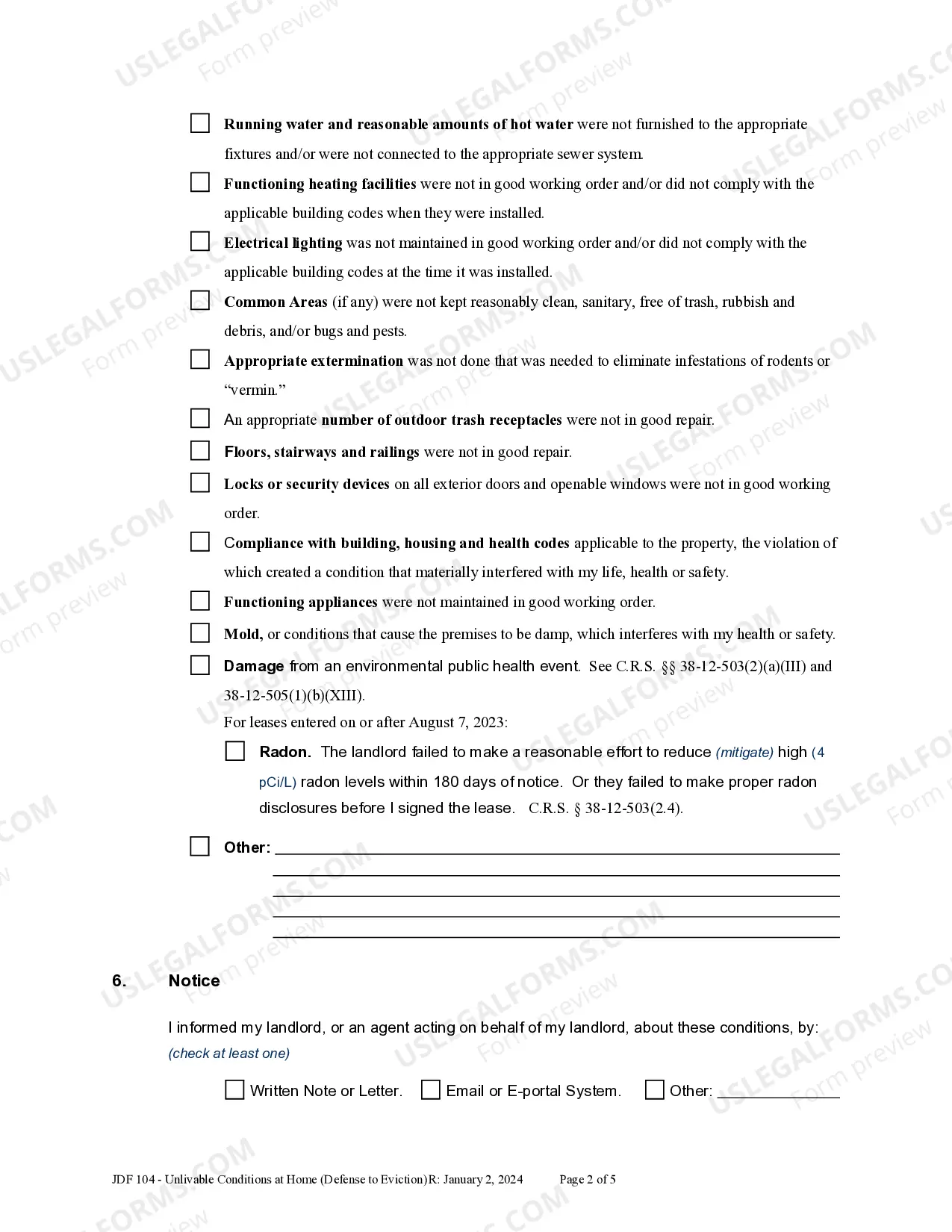 Preview Unlivable Conditions Affidavit - Eviction Defense