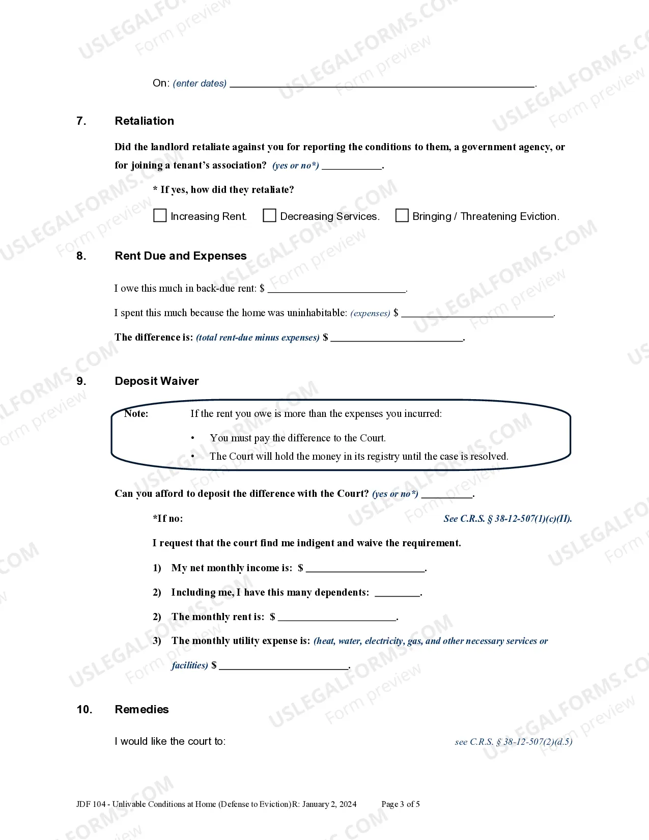 Preview Unlivable Conditions Affidavit - Eviction Defense