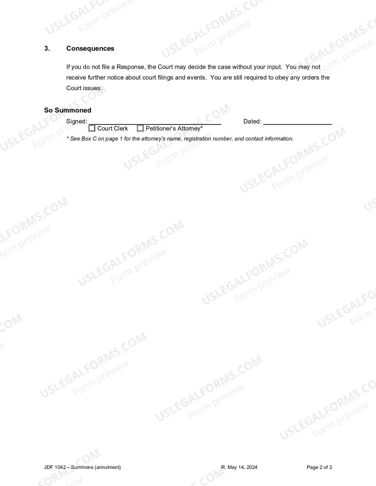 Preview Summons for Annulment - Invalidity