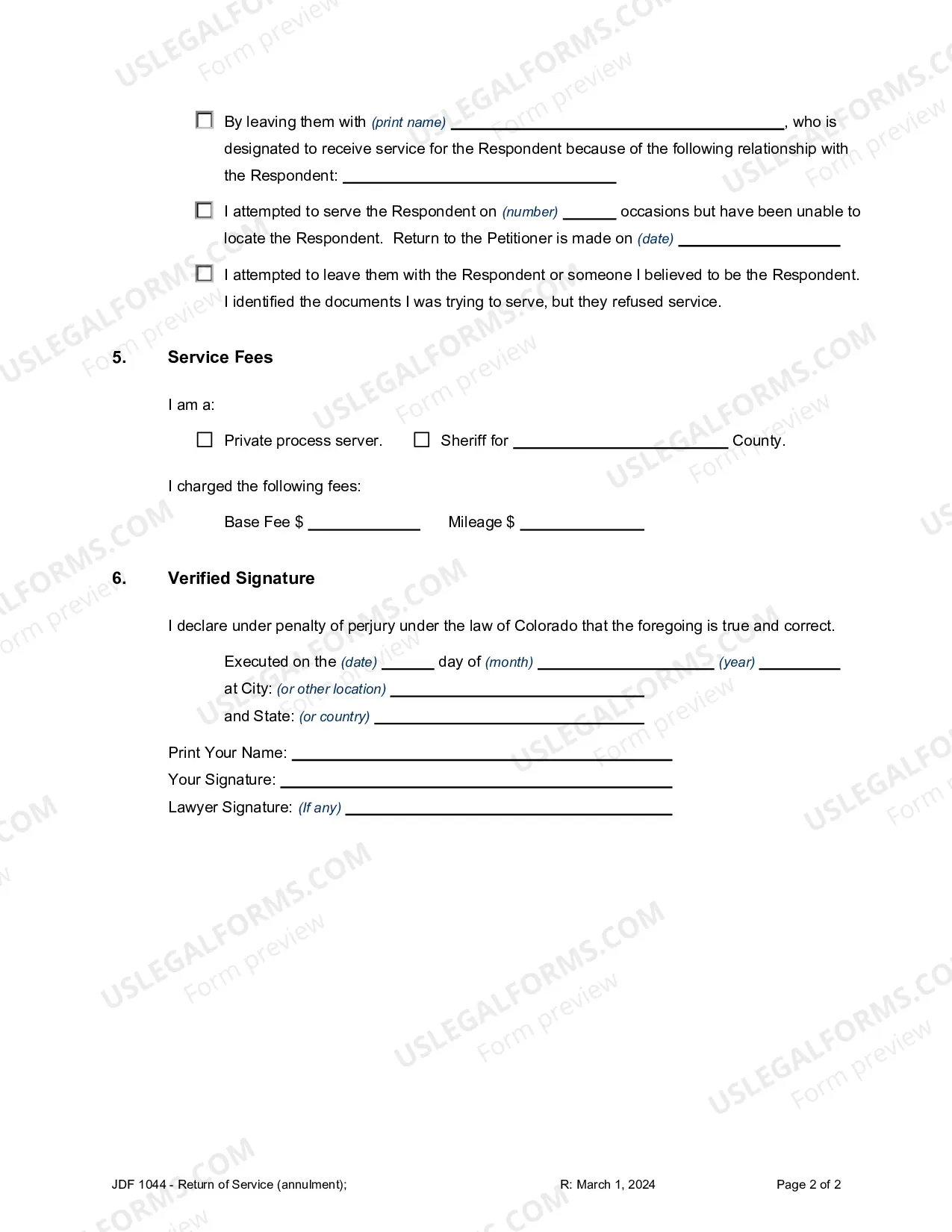 Preview Return of Service - Annulment Invalidity