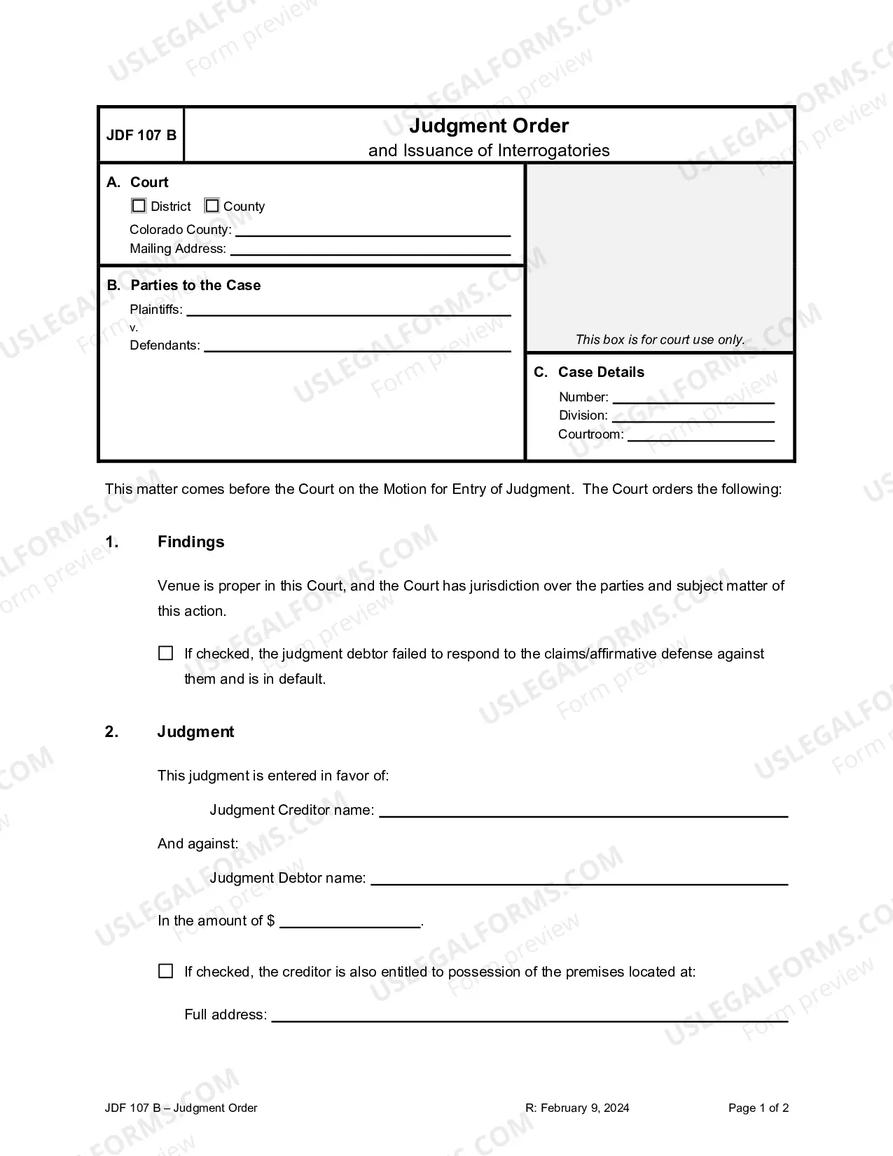 Preview Judgment Order and Issuance of Interrogatories