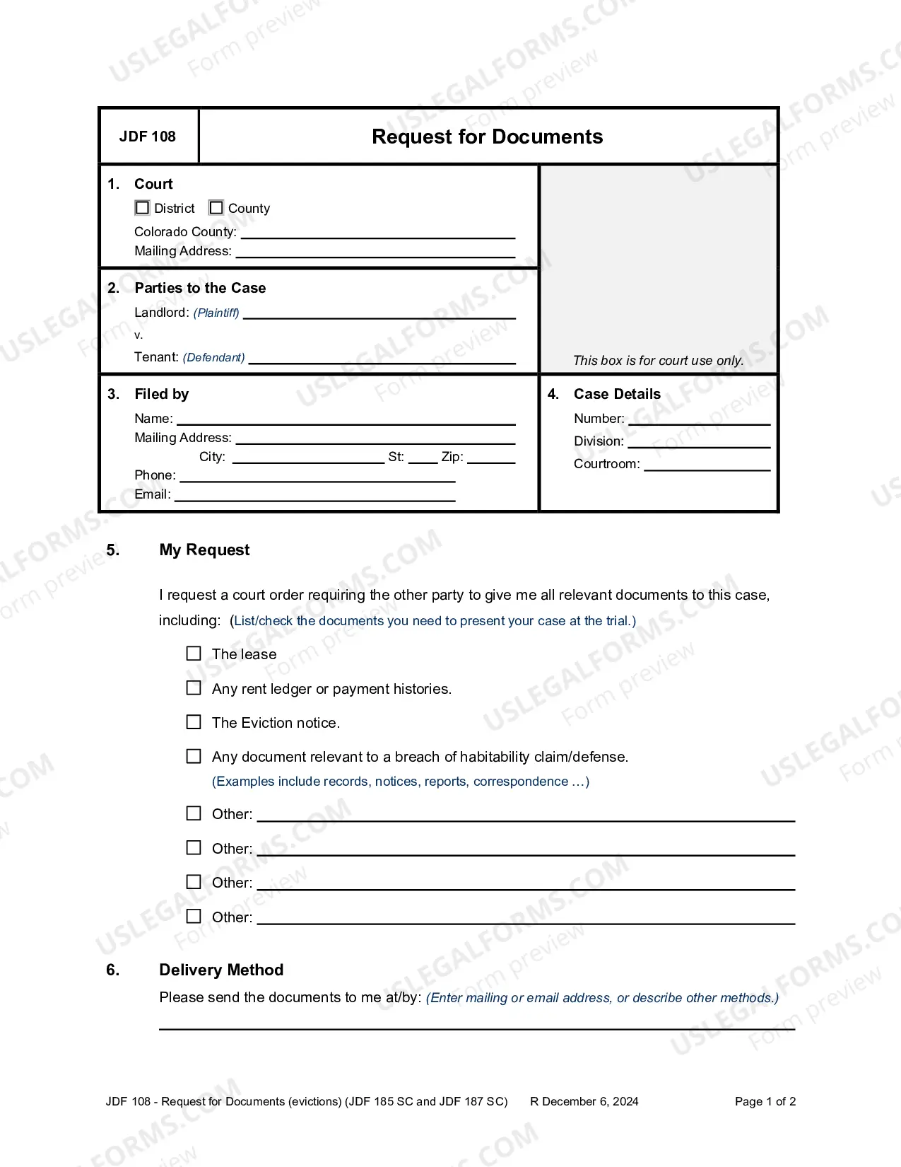 Preview Request for Documents - Evictions