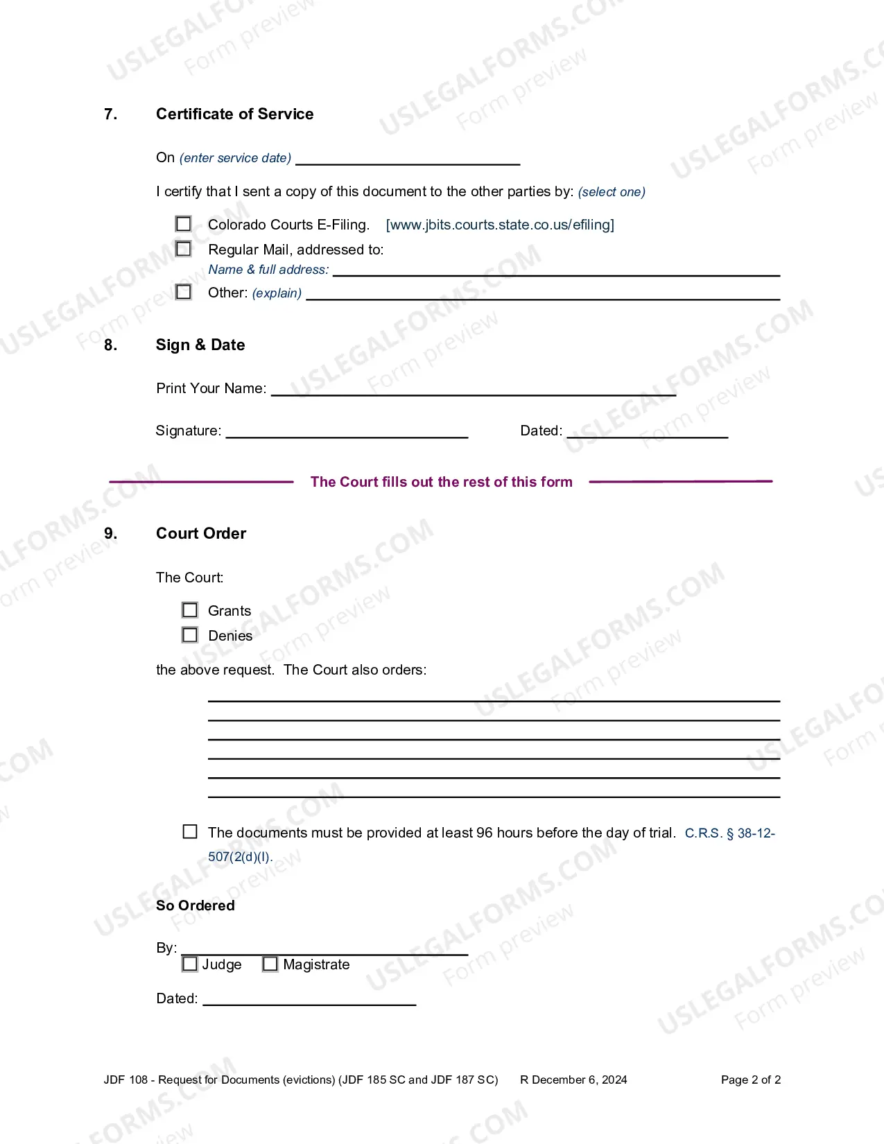 Preview Request for Documents - Evictions