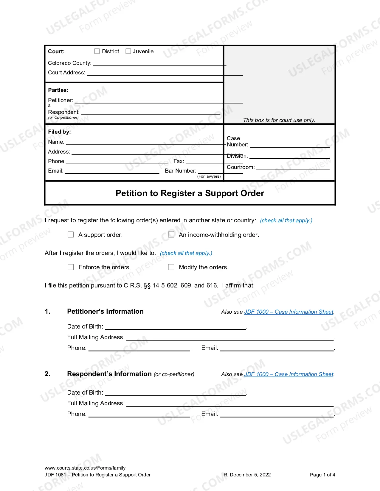 Preview Petition to Register a Support Order
