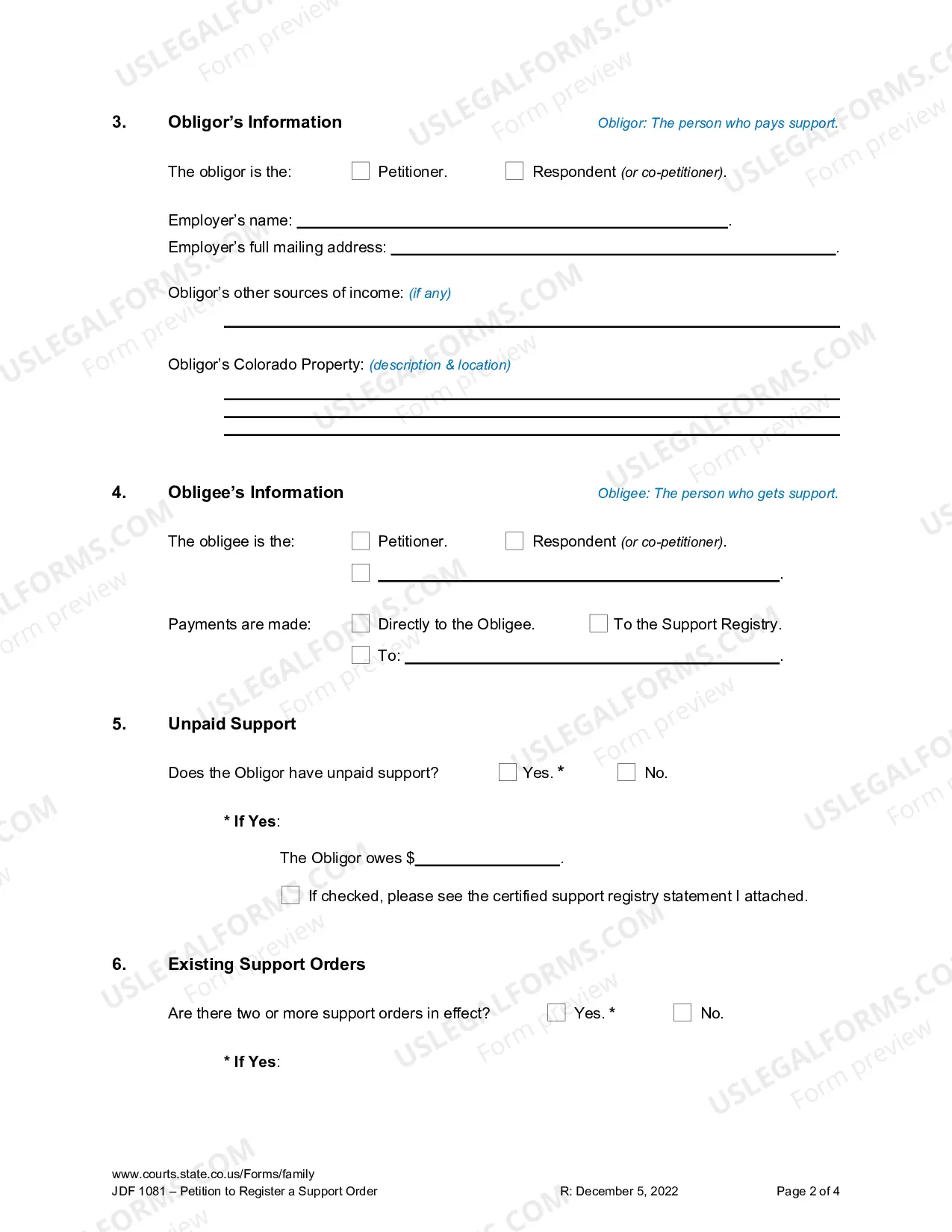 Preview Petition to Register a Support Order