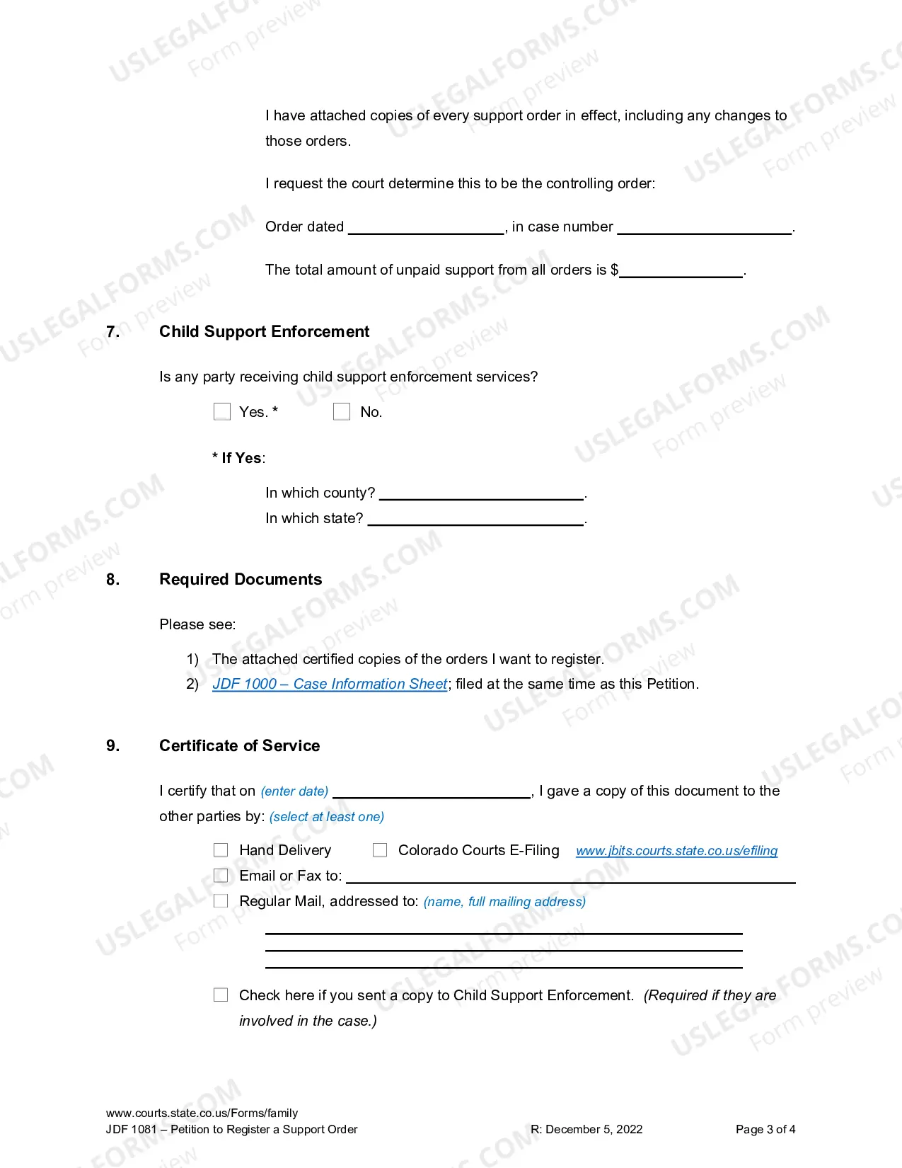Preview Petition to Register a Support Order