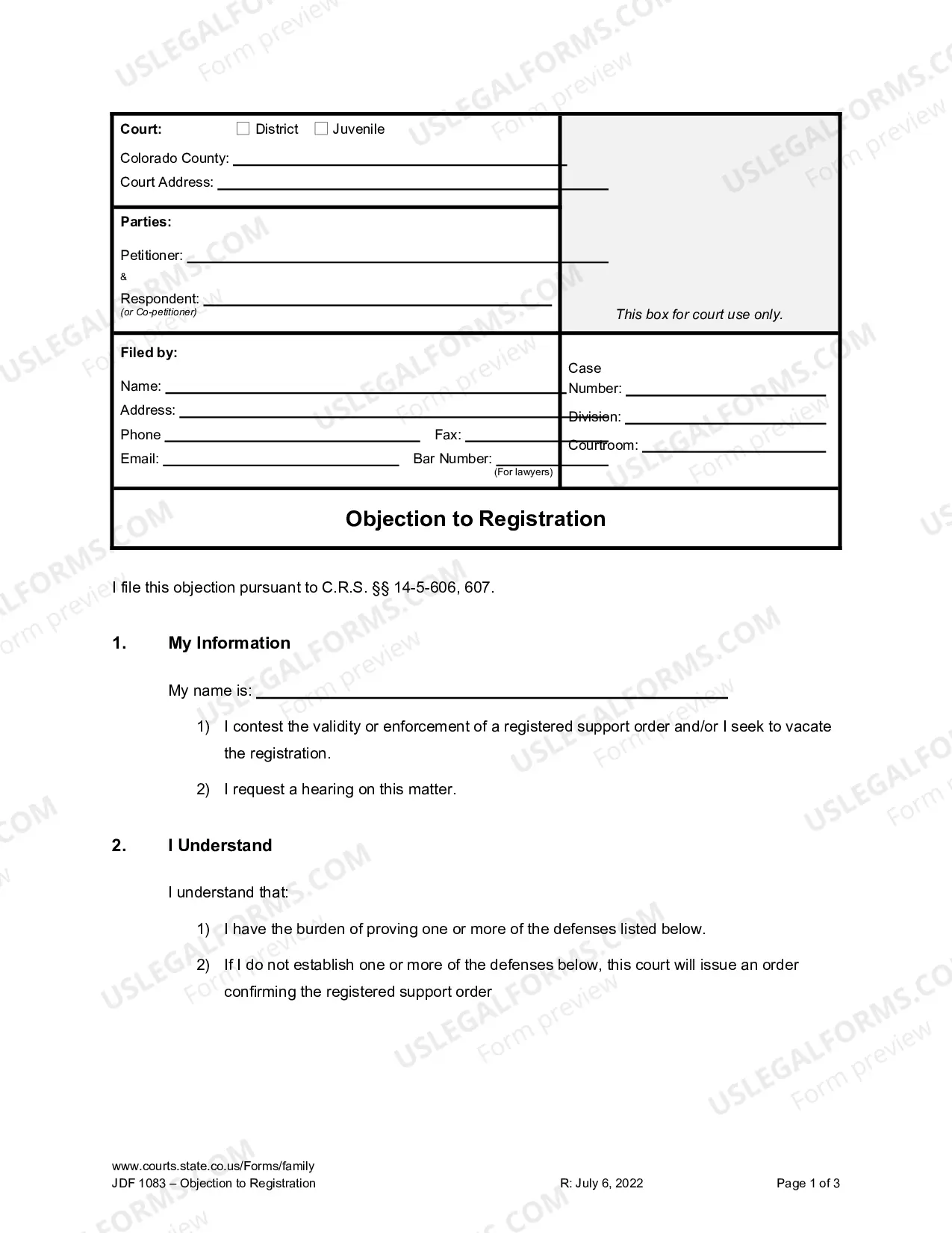 Preview Objection to Registration - Support Order