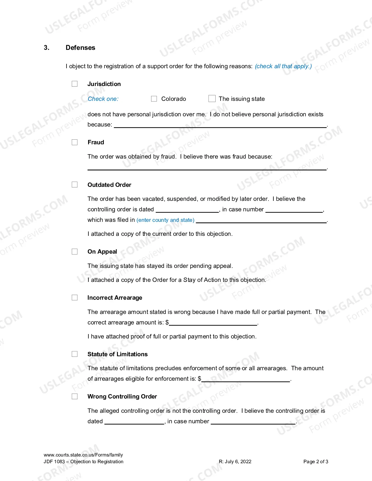 Preview Objection to Registration - Support Order