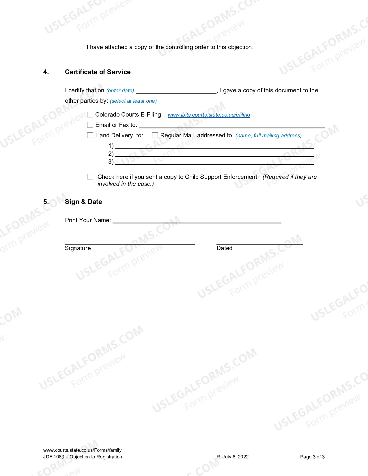 Preview Objection to Registration - Support Order