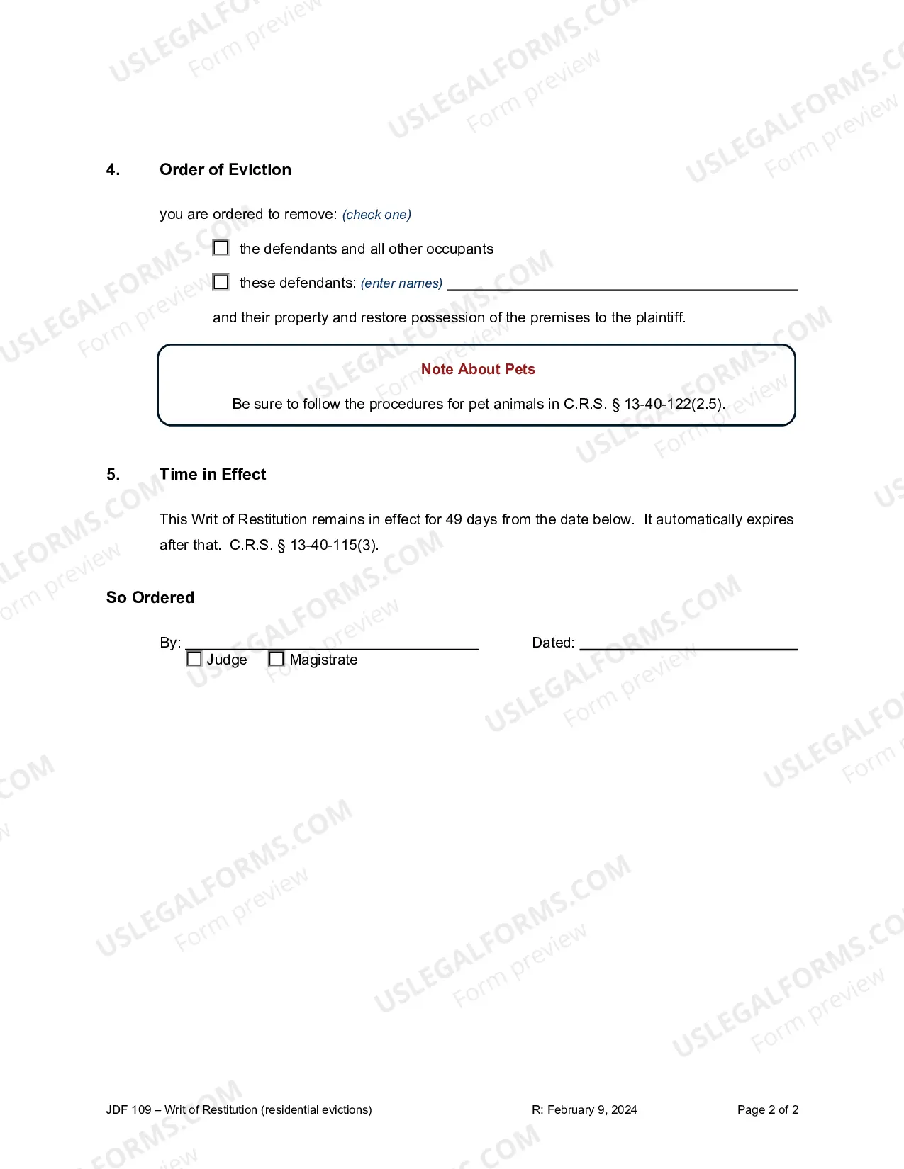 Preview Writ of Restitution - Evictions