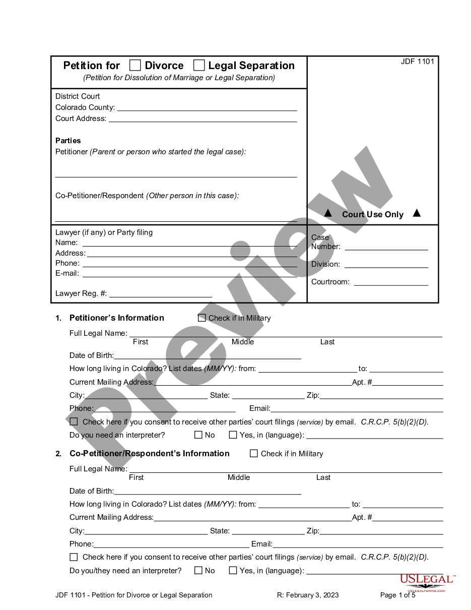 page 0 Petition for Dissolution of Marriage or Legal Separation preview