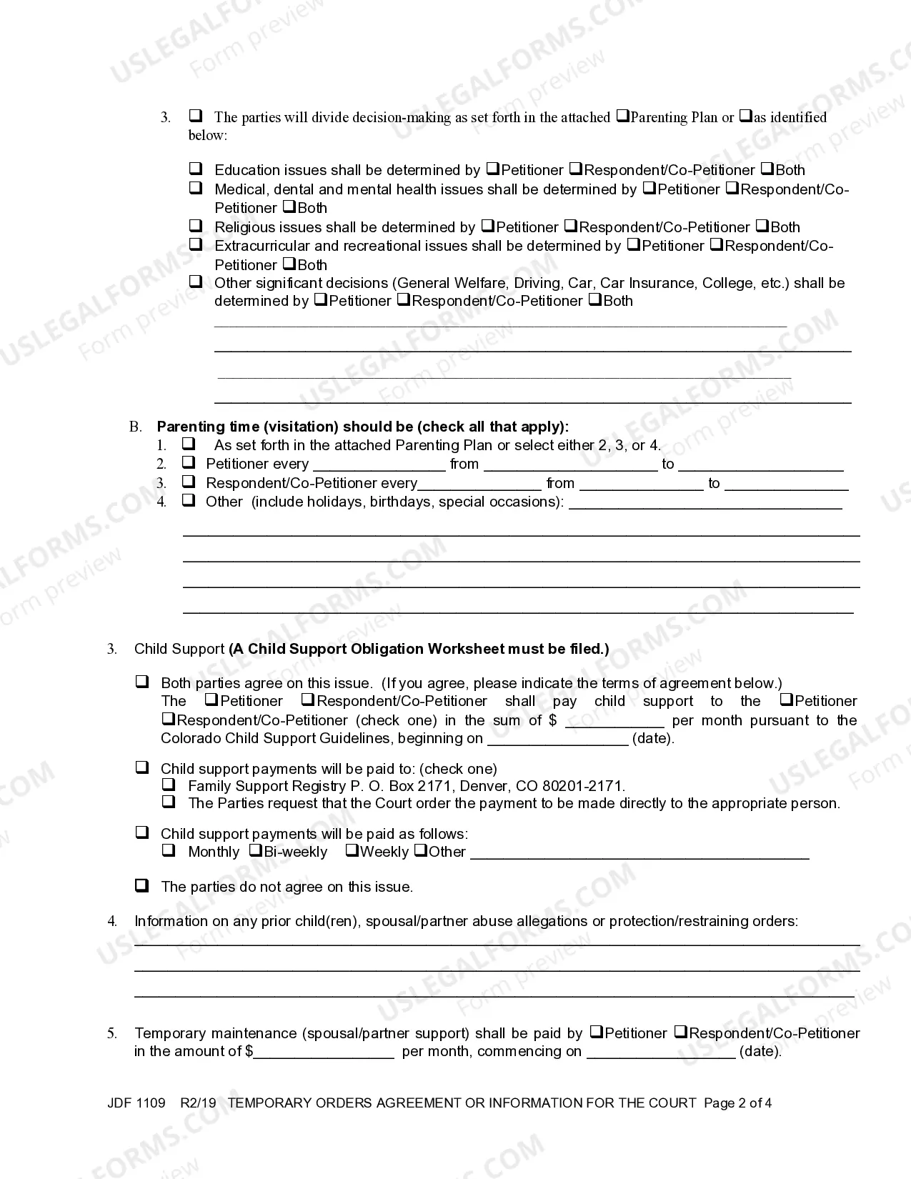 Preview Temporary Orders Agreement or Information for the Court