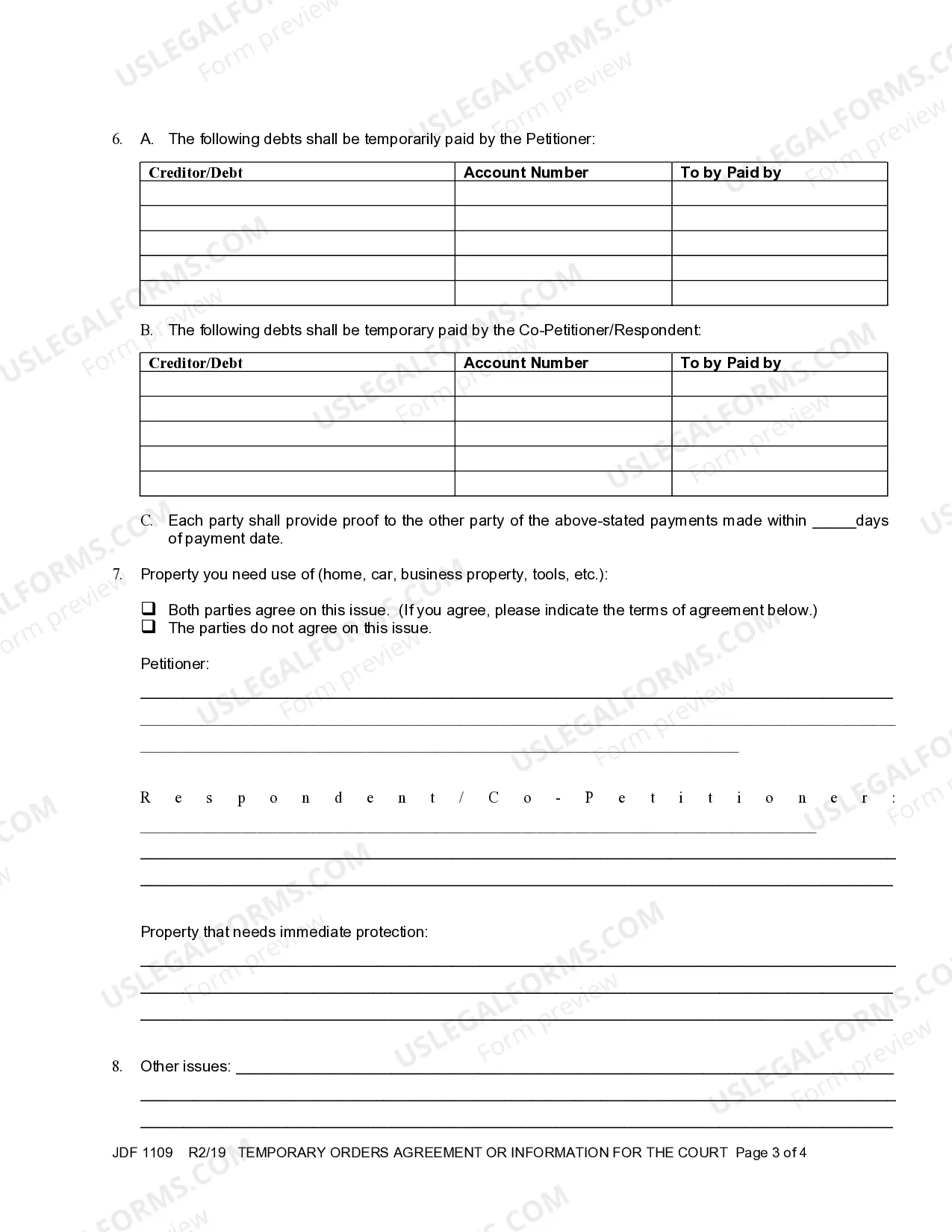 Preview Temporary Orders Agreement or Information for the Court