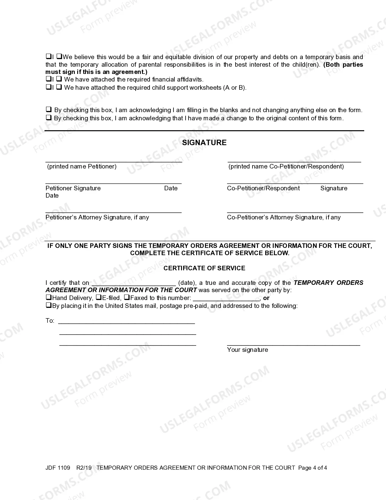 Preview Temporary Orders Agreement or Information for the Court