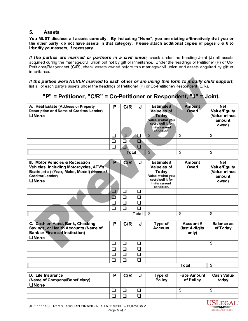 Colorado Sworn Financial Statement Jdf 1111 US Legal Forms