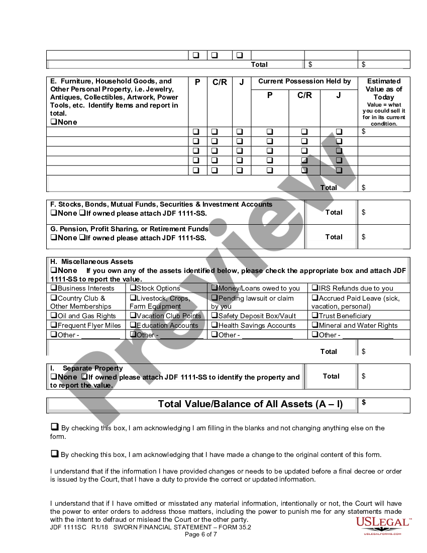 Colorado Sworn Financial Statement - Jdf 1111 | US Legal Forms