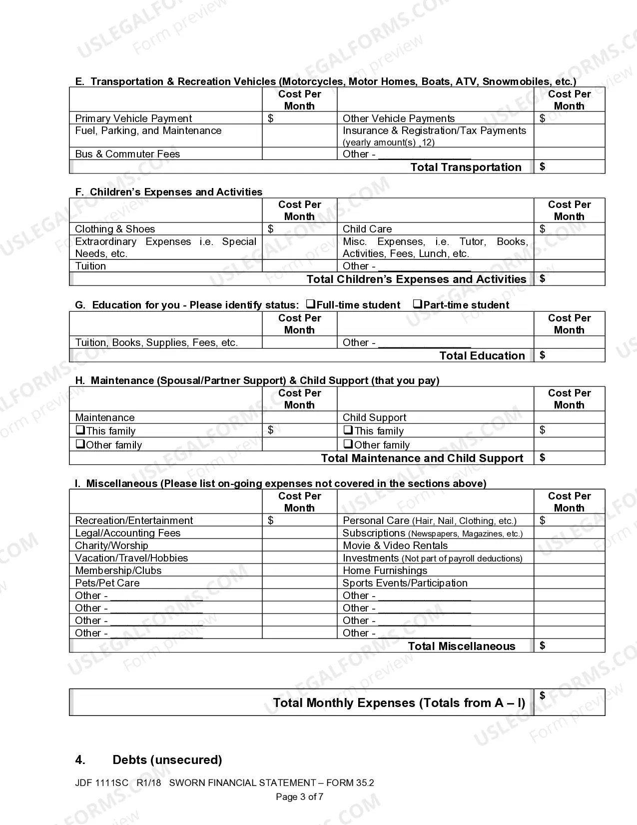 Preview Sworn Financial Statement
