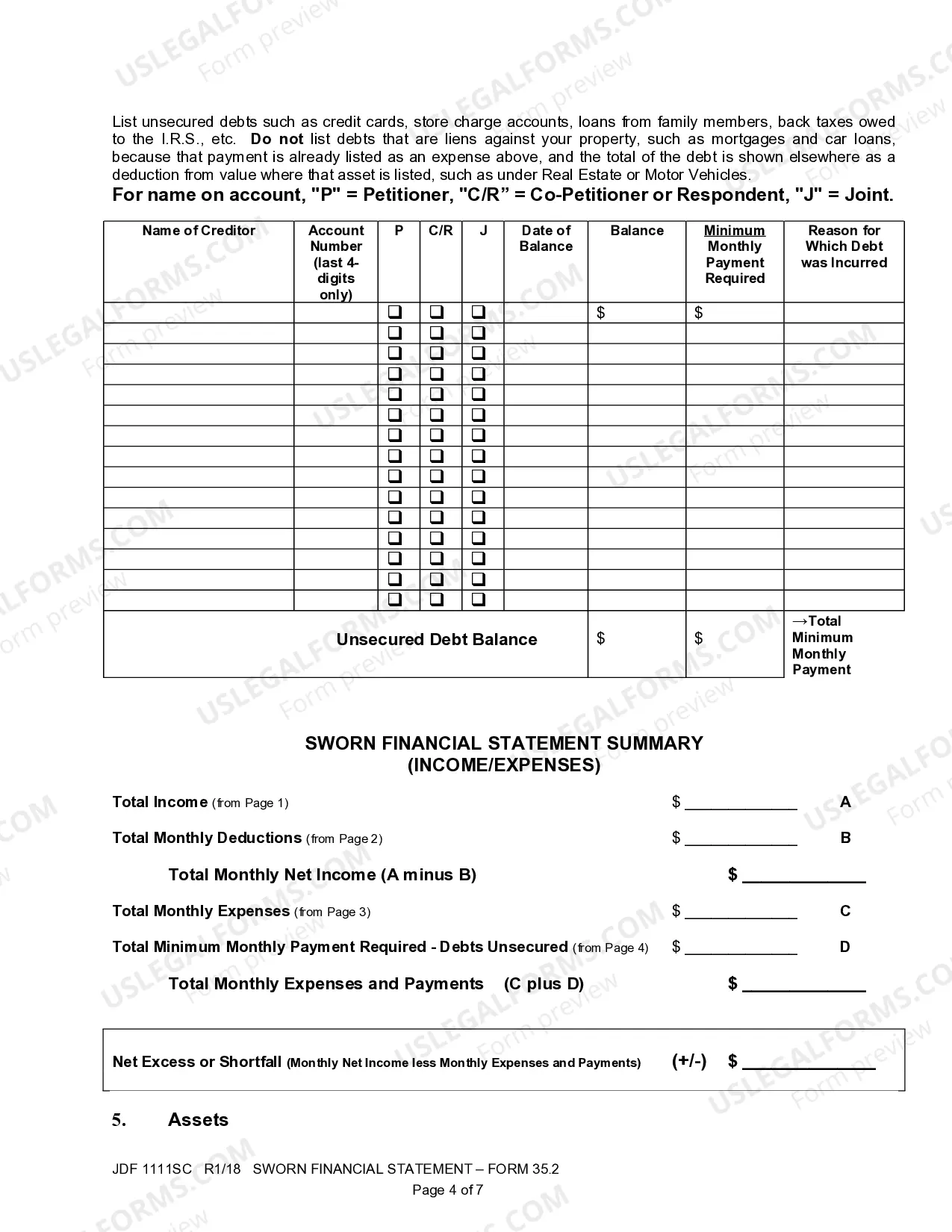 Preview Sworn Financial Statement