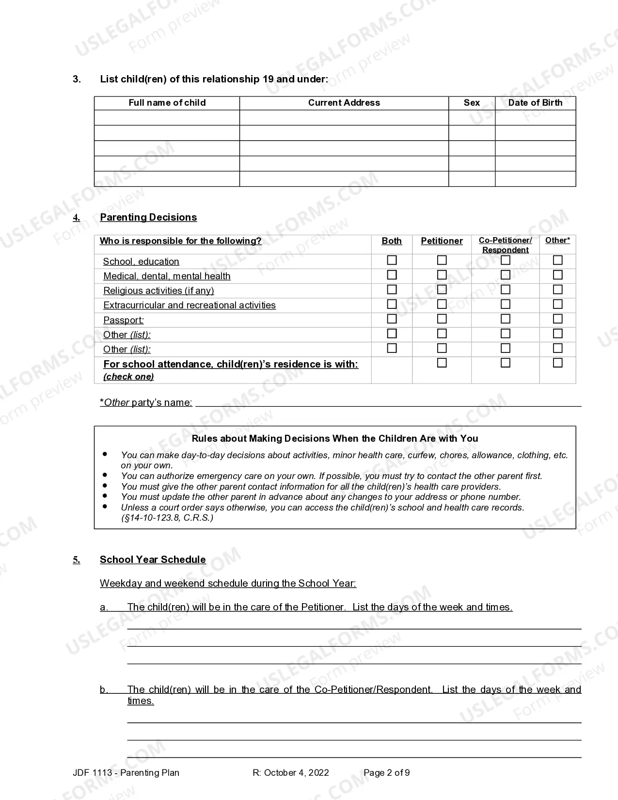 Preview Parenting Plan