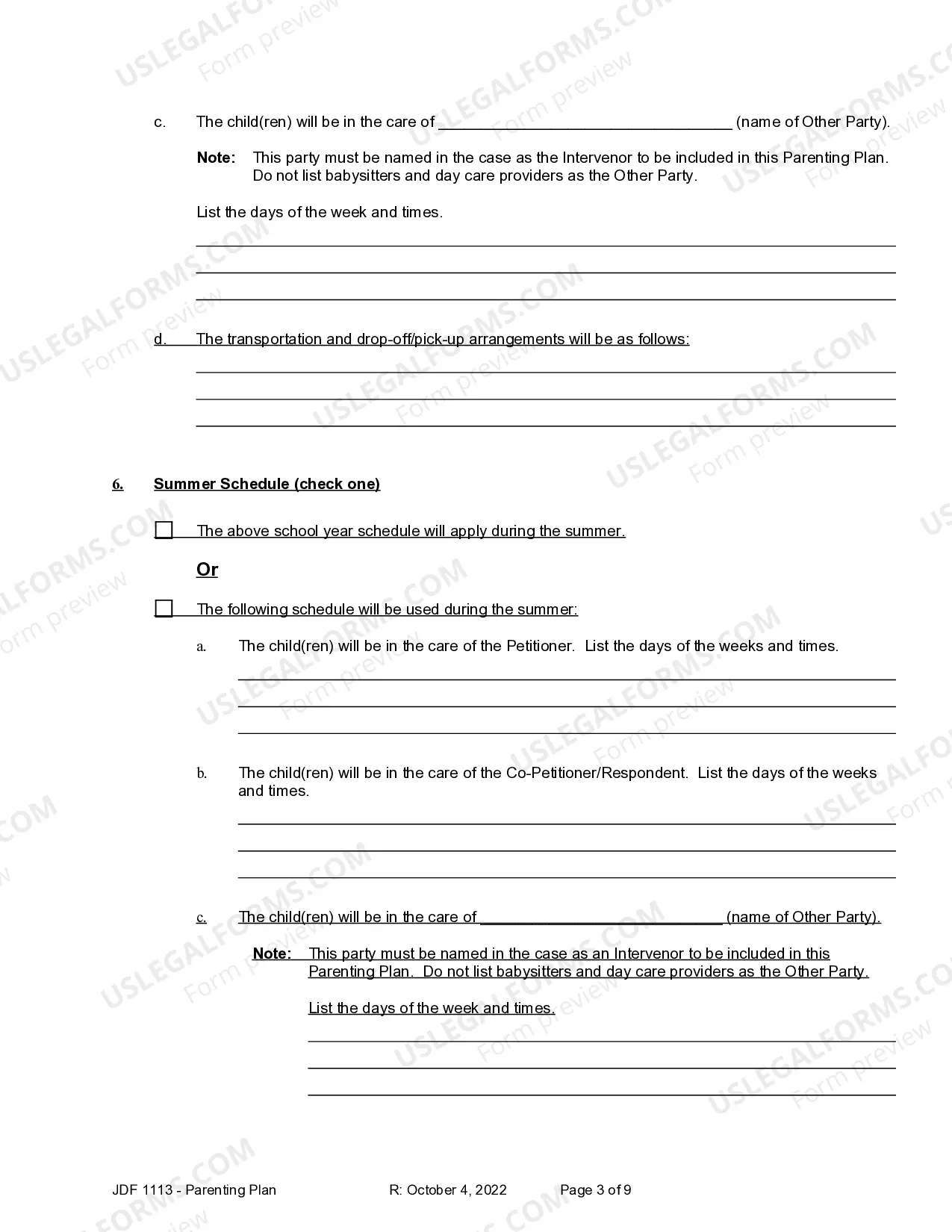 Preview Parenting Plan