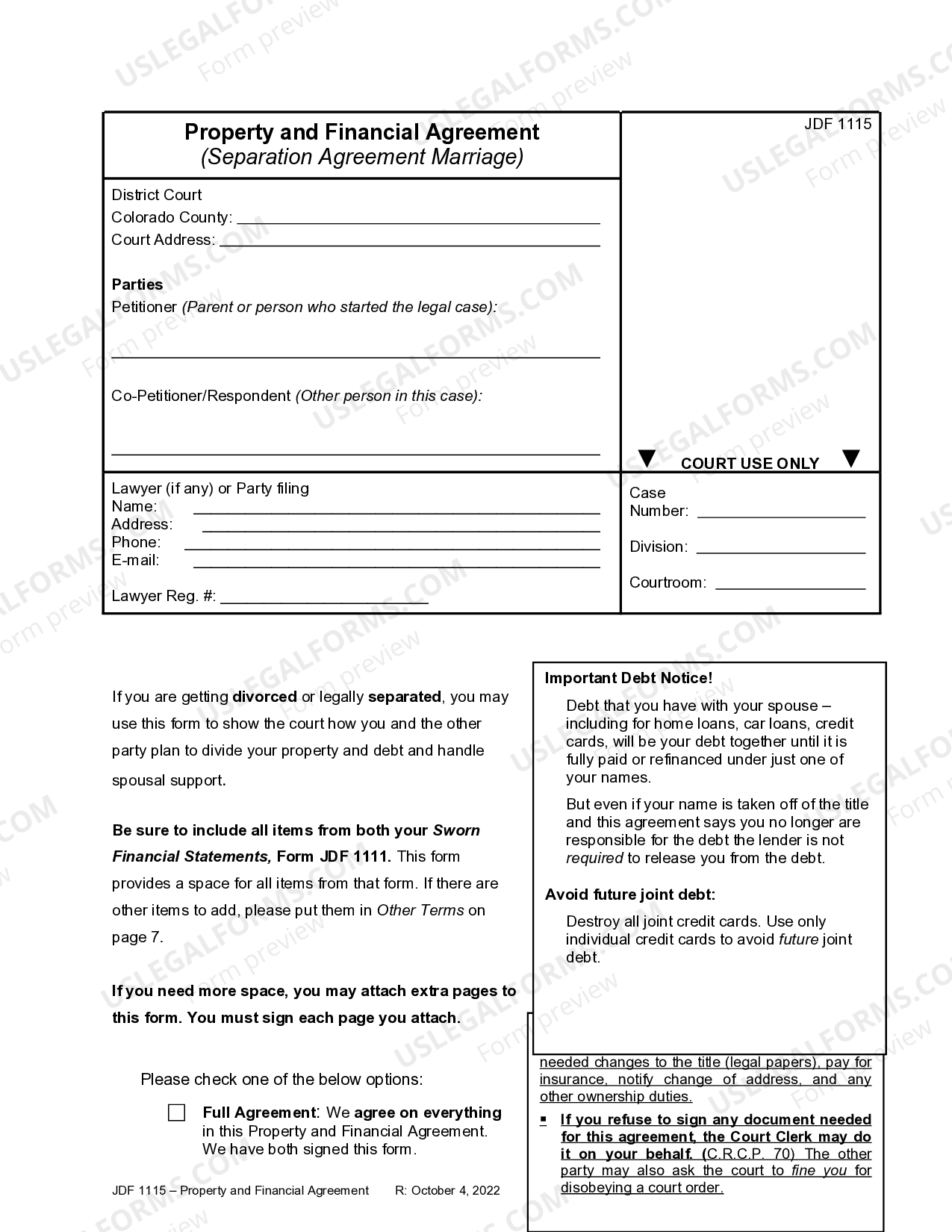 Colorado Legal Separation Agreement Separation Agreement Colorado 