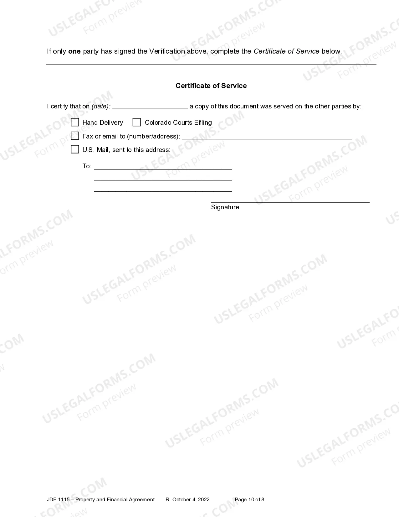 Preview Property and Financial Agreement
