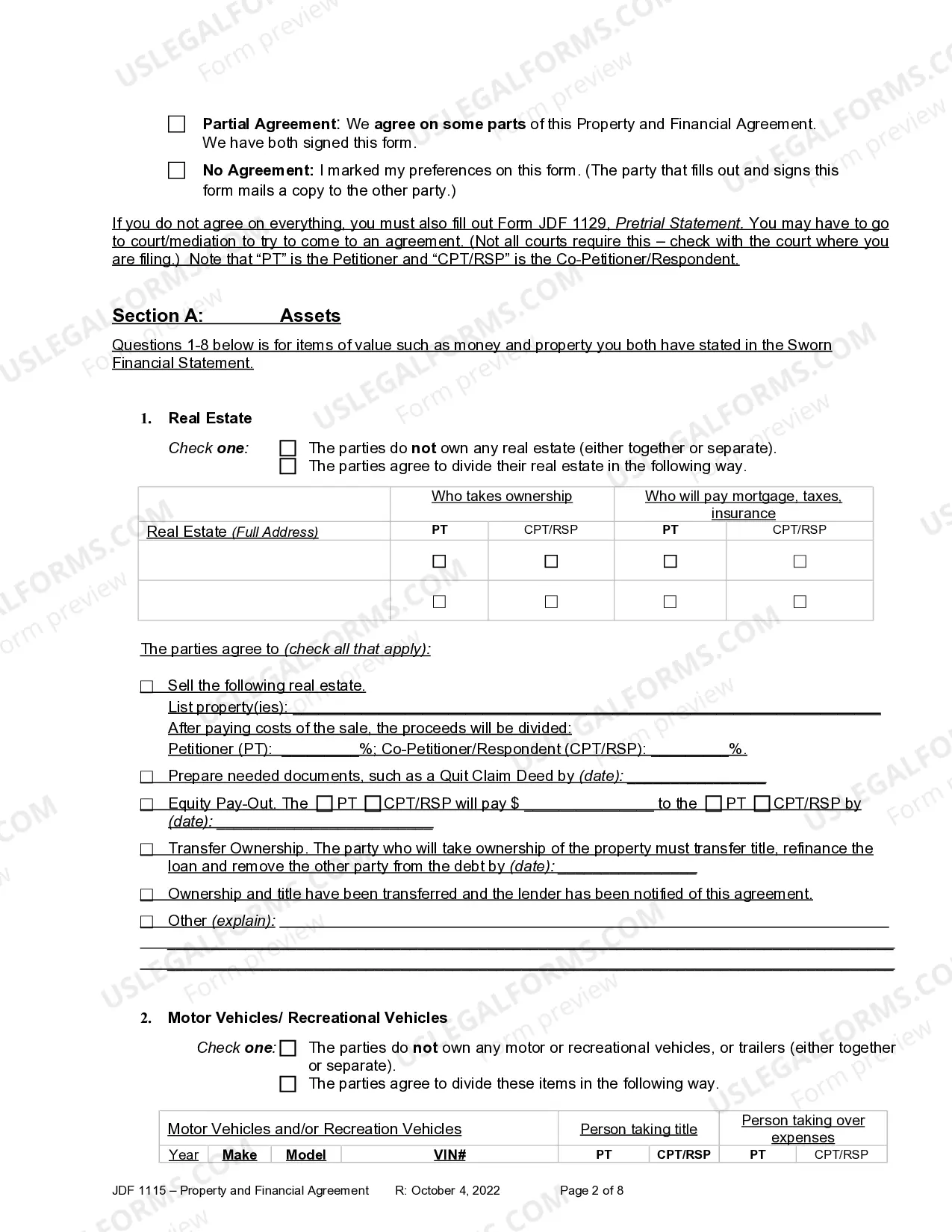 Preview Property and Financial Agreement
