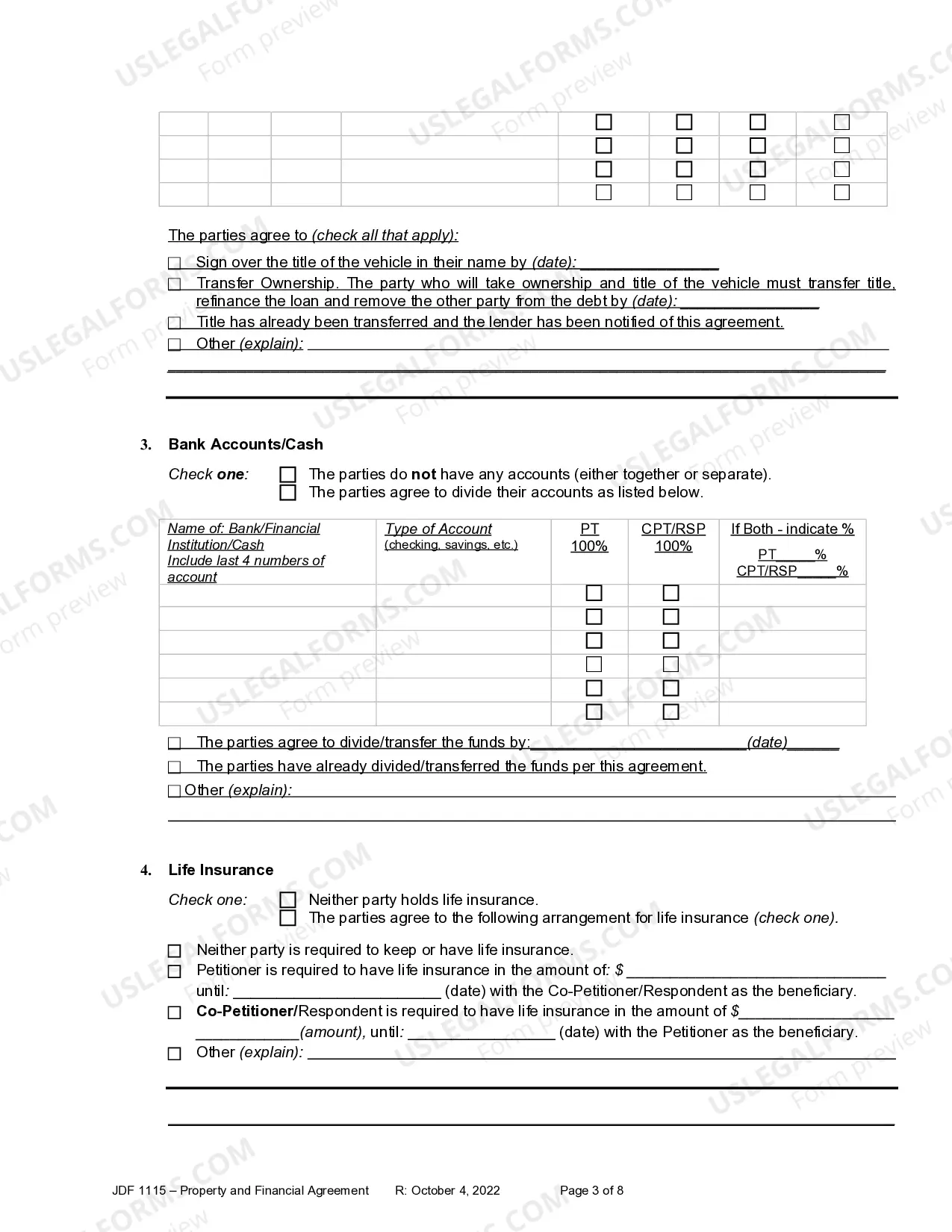 Preview Property and Financial Agreement