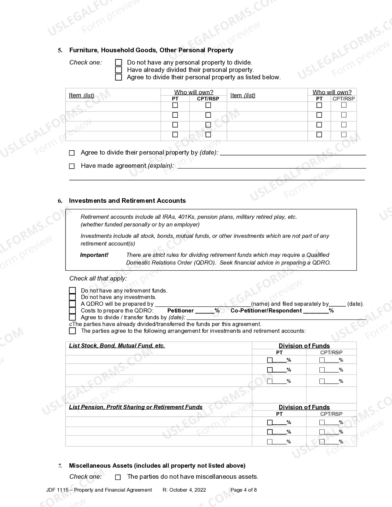 Preview Property and Financial Agreement