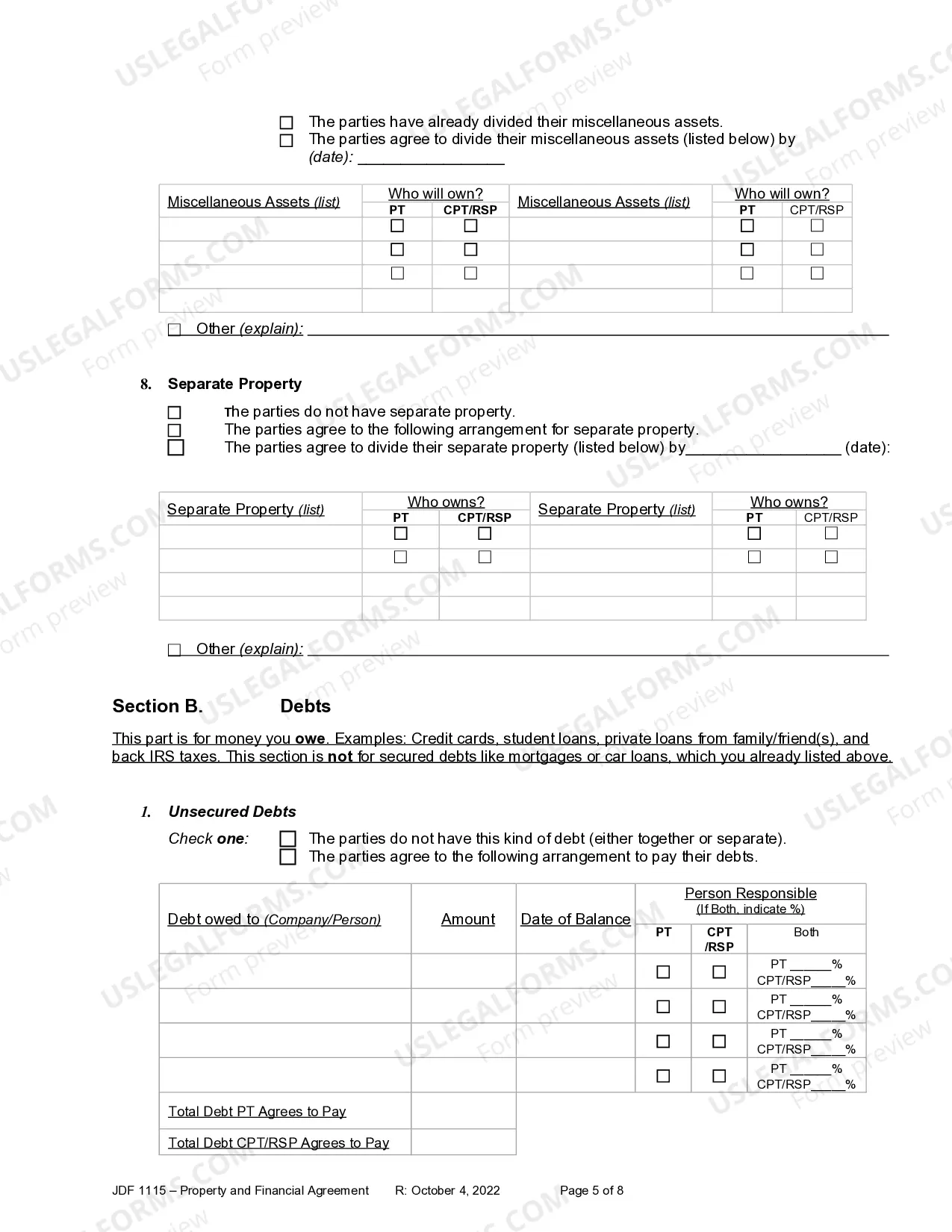 Preview Property and Financial Agreement