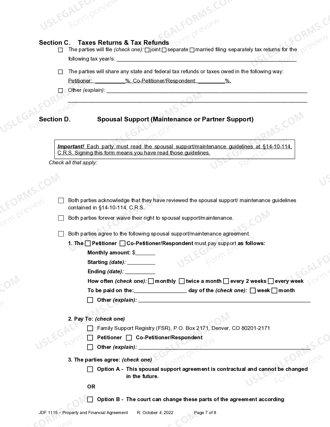 Preview Property and Financial Agreement