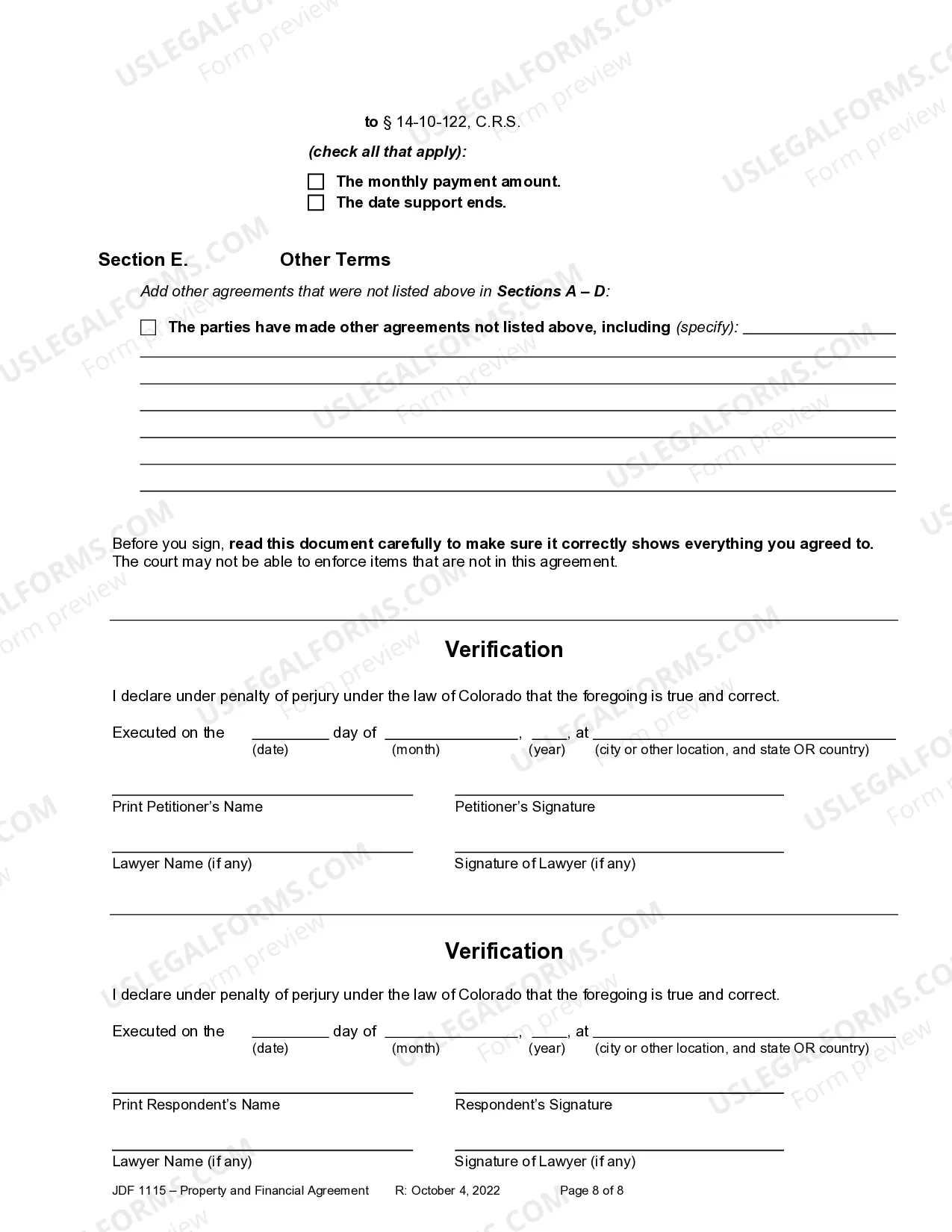 Preview Property and Financial Agreement