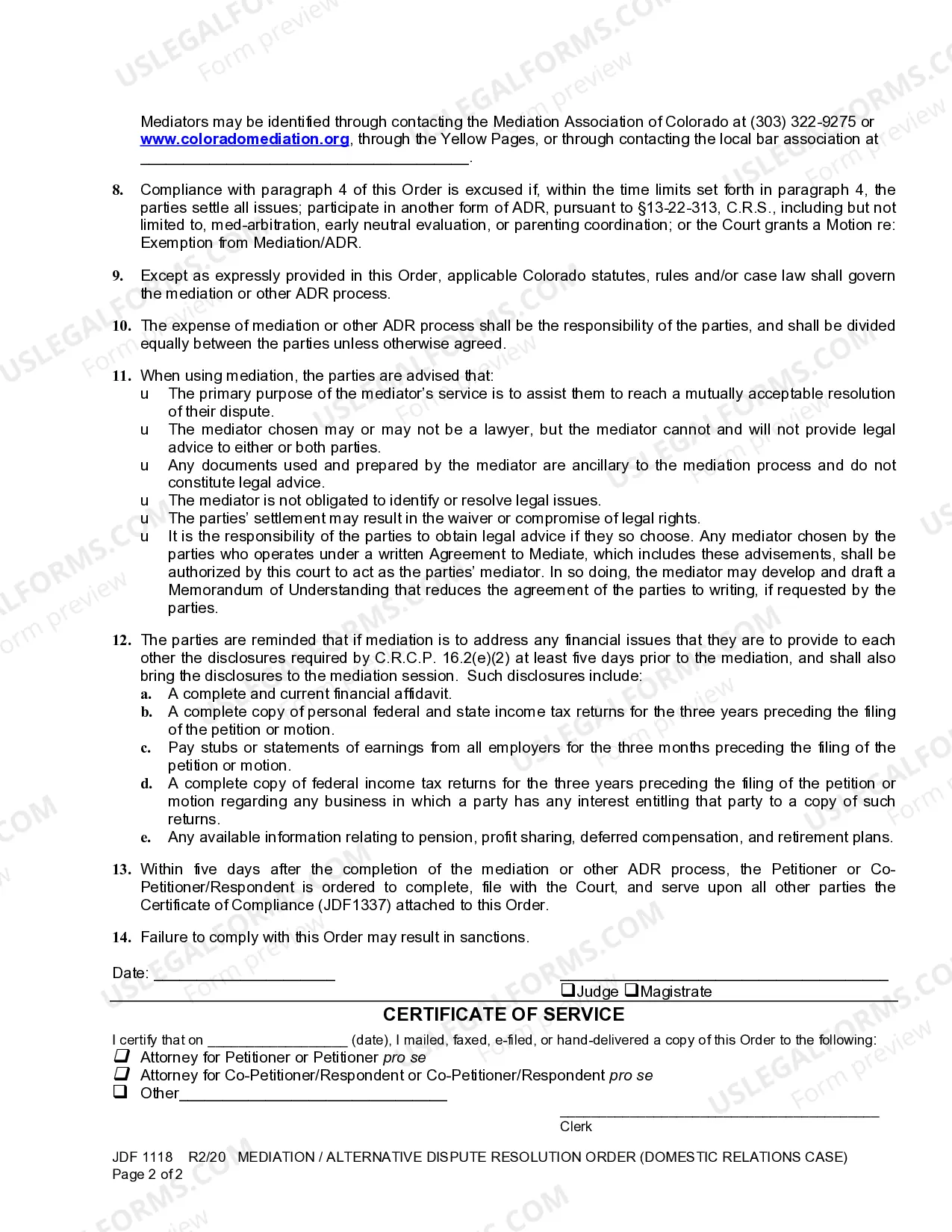Preview Mediation / Alternate Dispute Resolution Order - Domestic Relations Case
