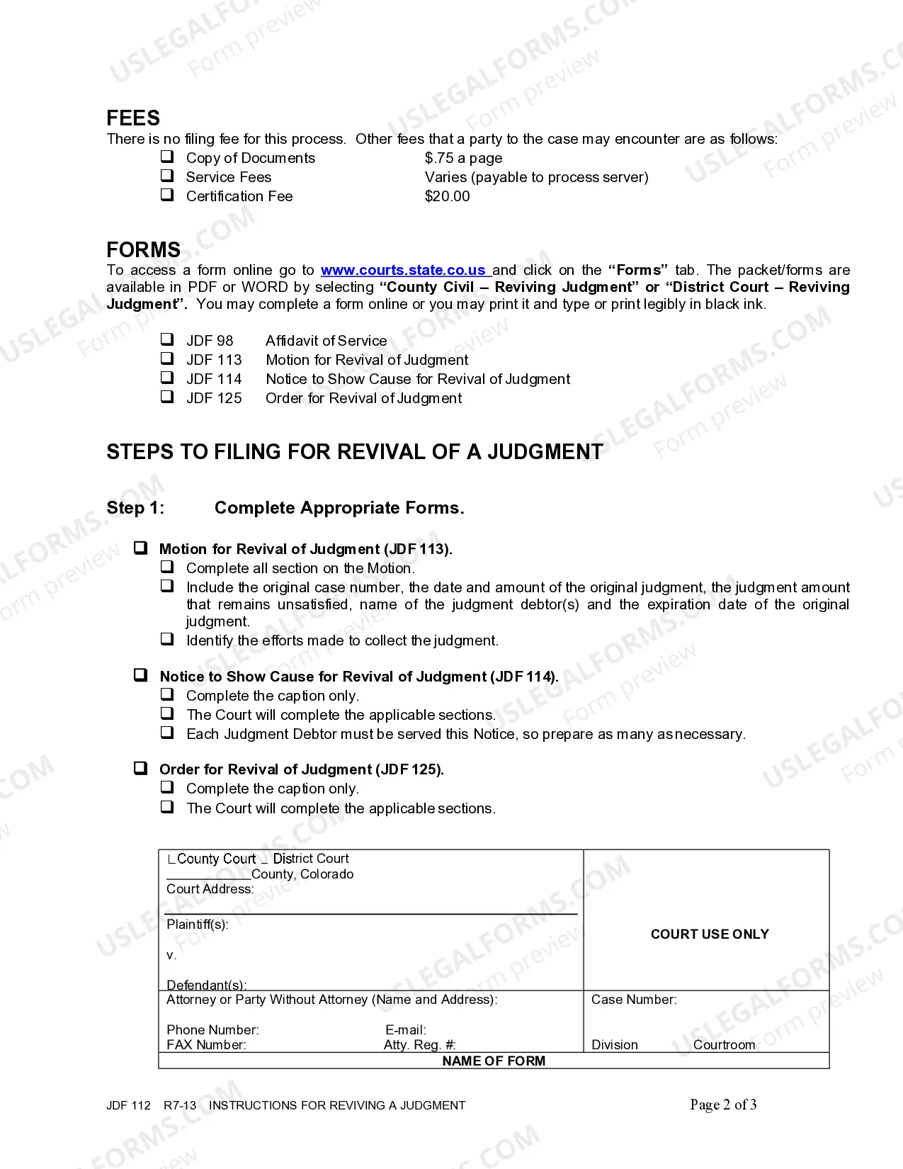 Preview Instructions for Reviving a Judgment