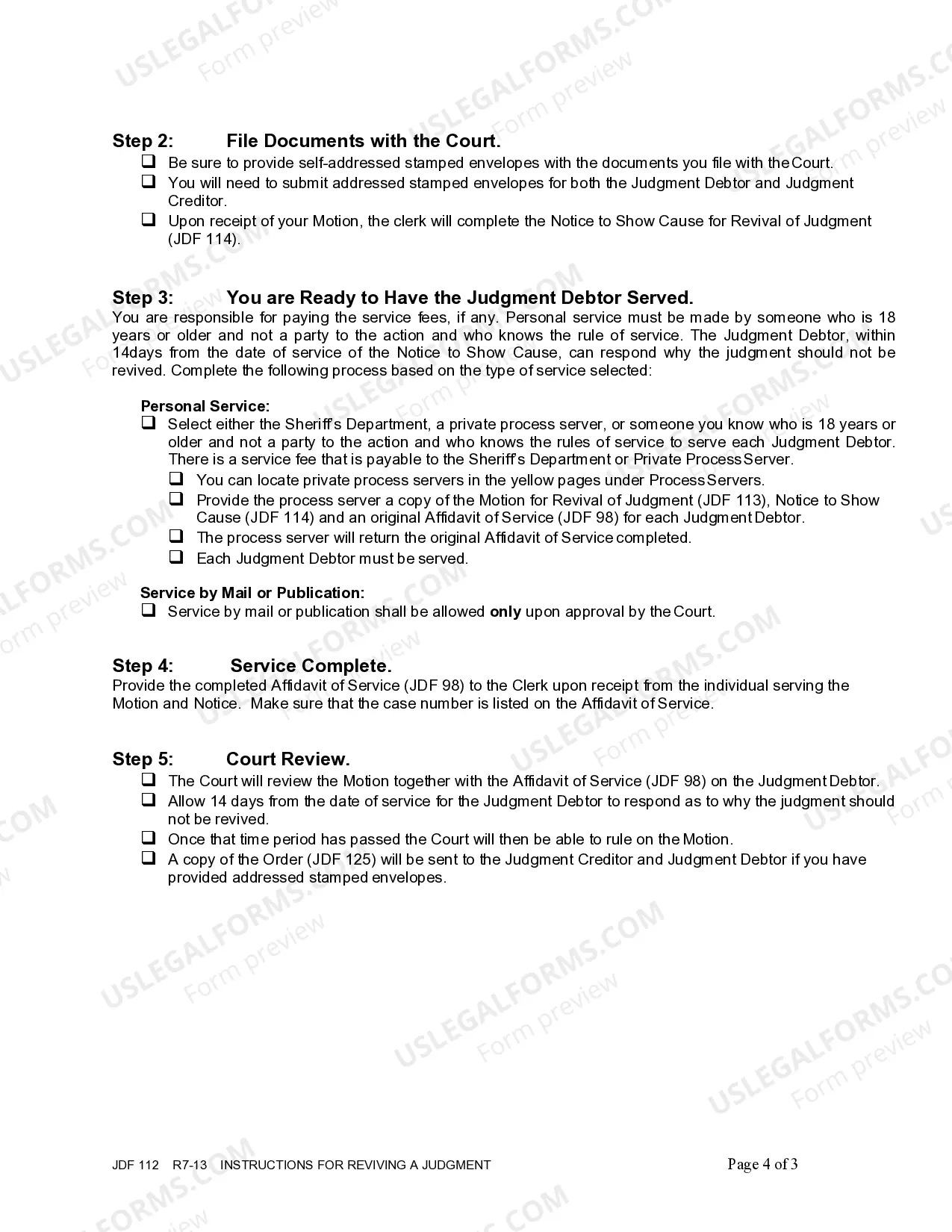 Preview Instructions for Reviving a Judgment