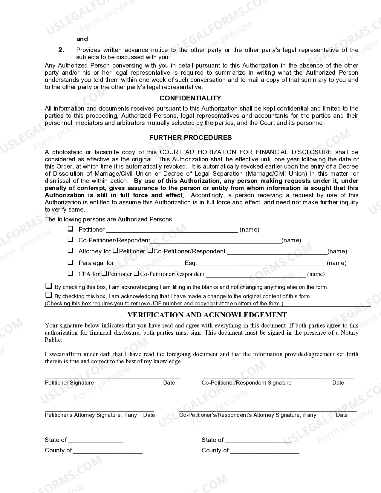 Preview Court Authorization for Financial Disclosure