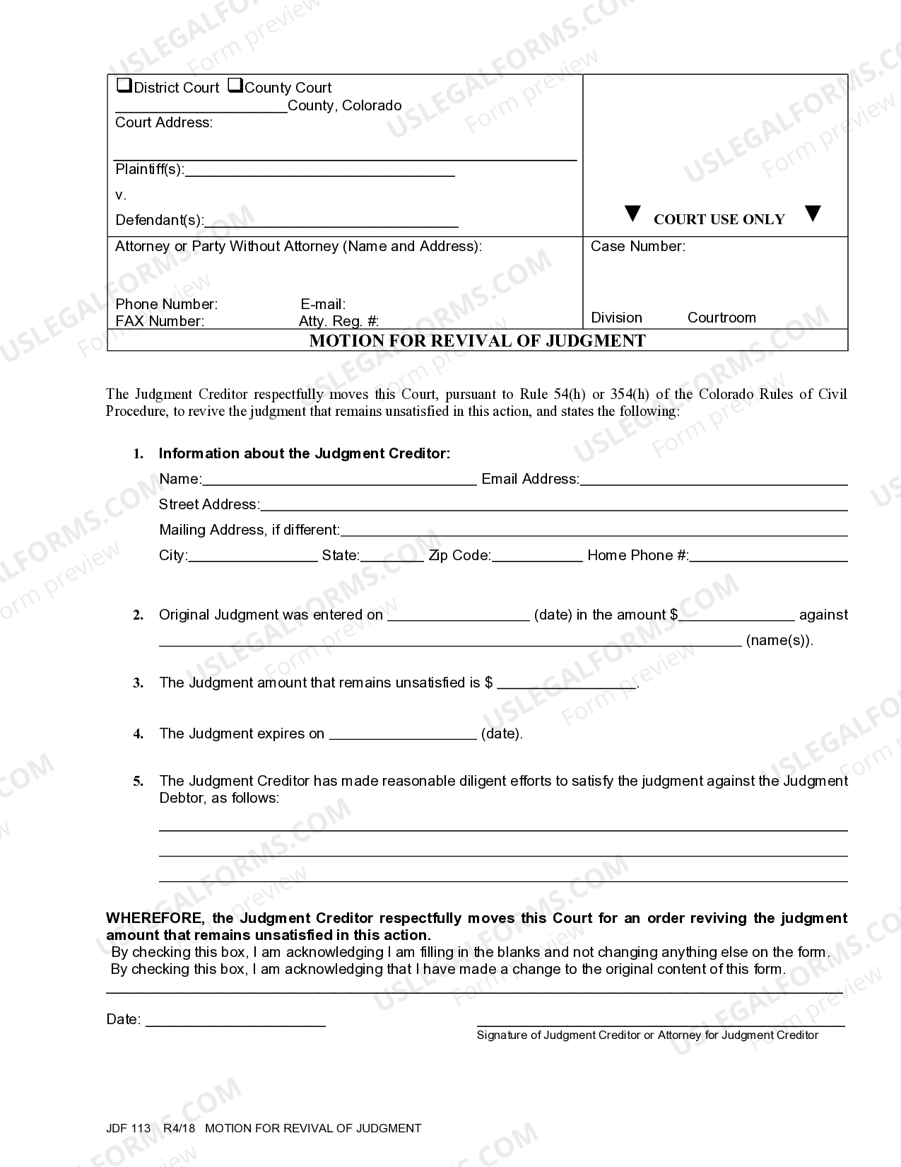 Colorado Motion for Revival of Judgment How To Fight A Motion For