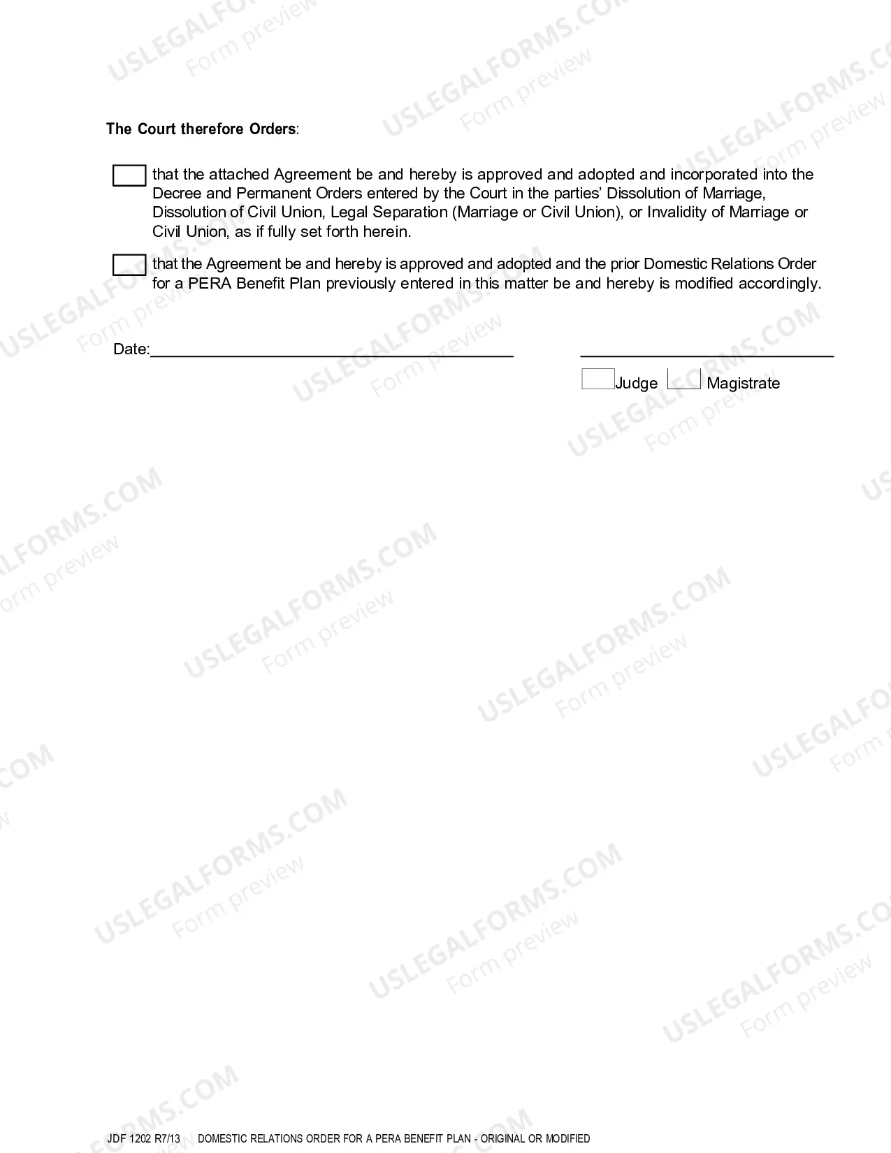 Preview Domestic Relations Order for a PERA Benefit Plan