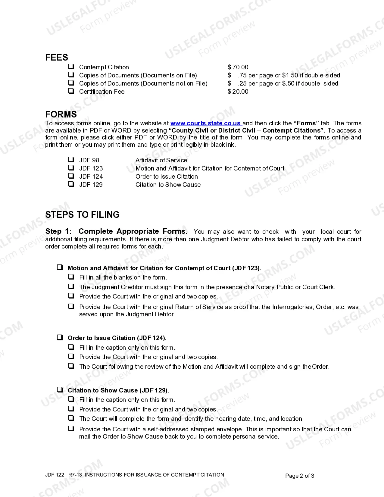 Preview Instructions for Issuance of Contempt Citation