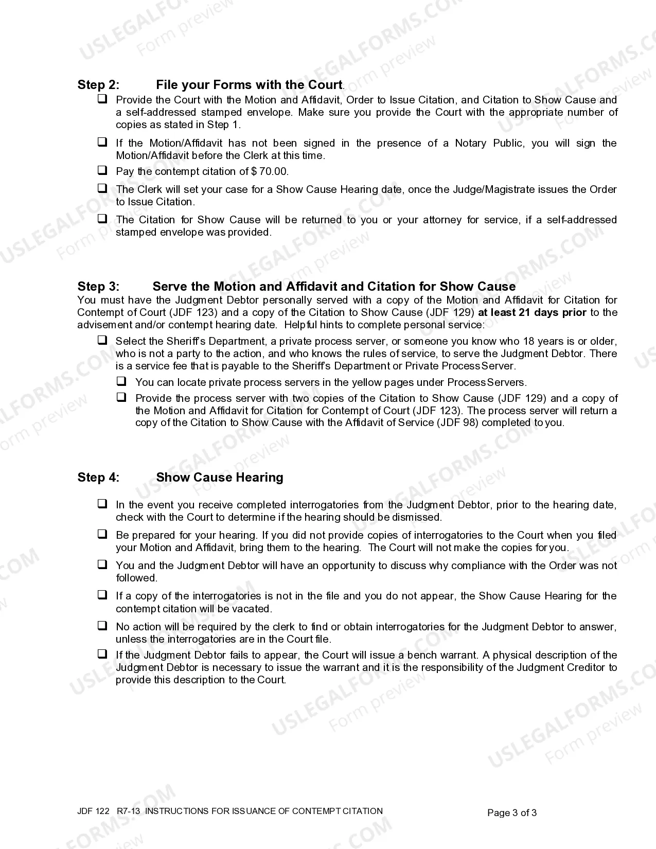Preview Instructions for Issuance of Contempt Citation