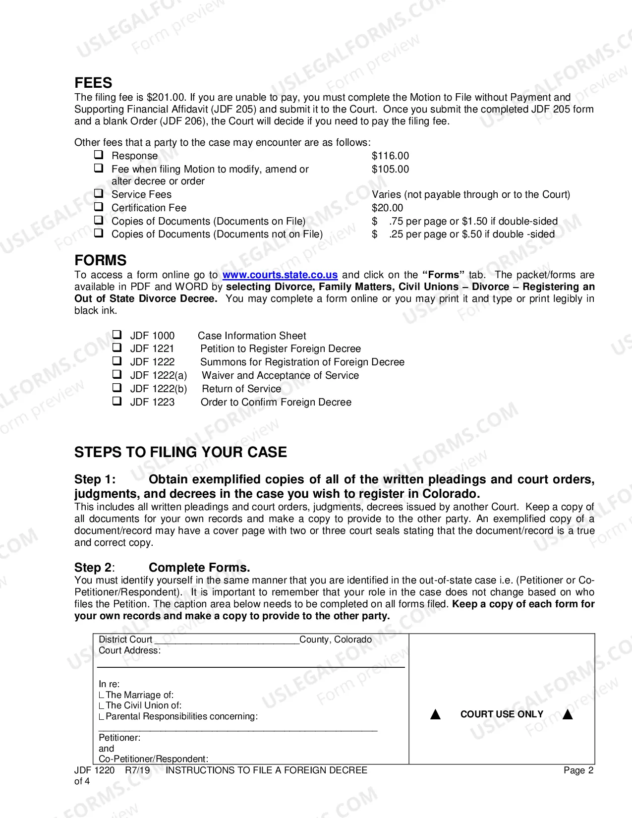 Preview Instructions to File a Foreign Decree