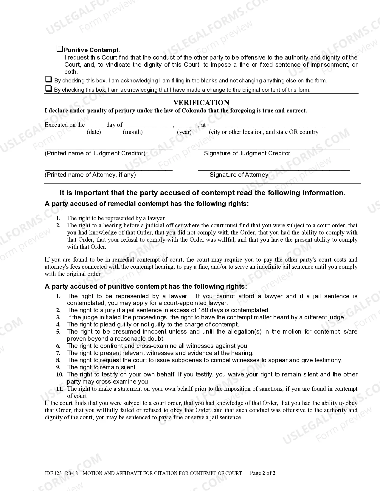 Preview Motion and Affidavit for Citation for Contempt of Court
