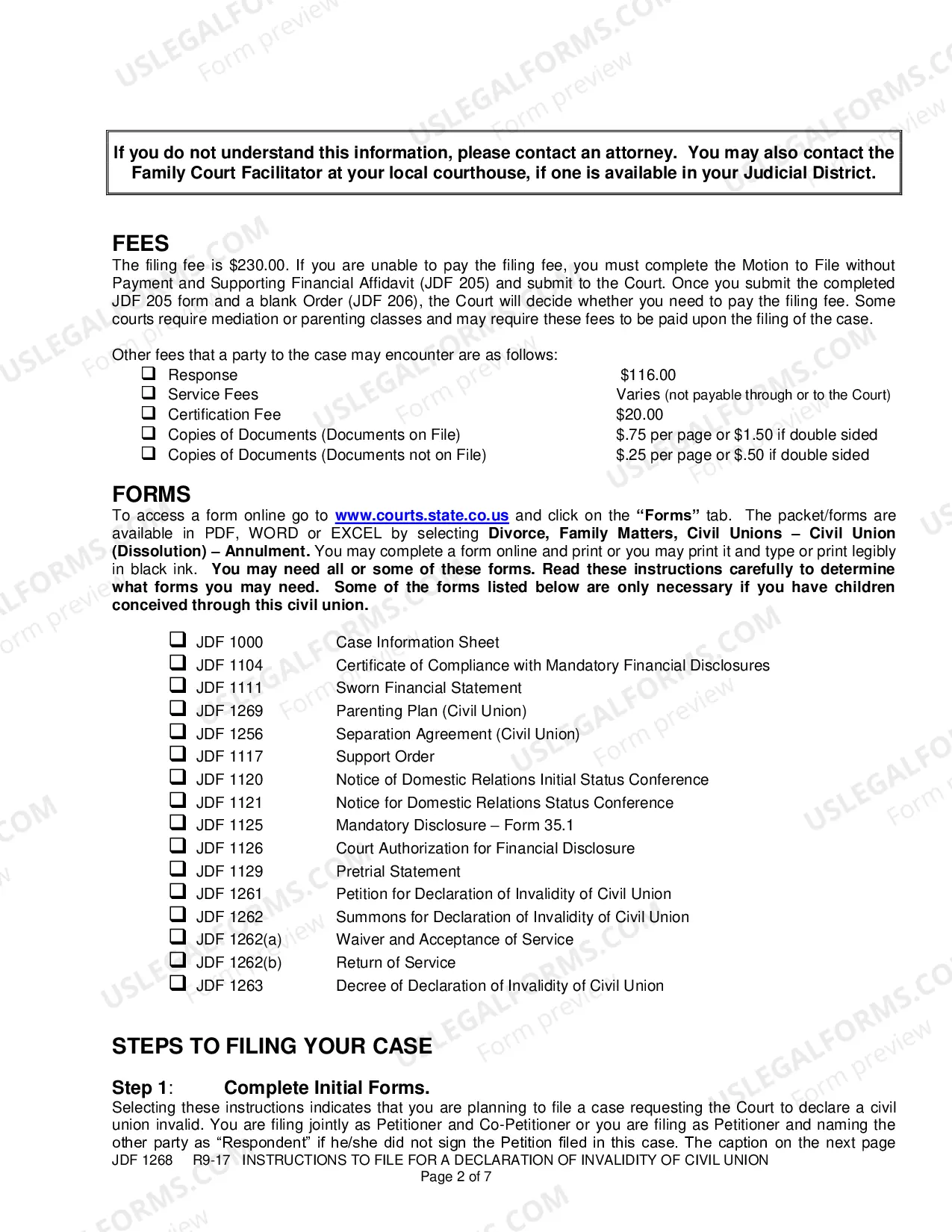 Preview Instructions to File for a Declaration of Invalidity of Civil Union - Annulment