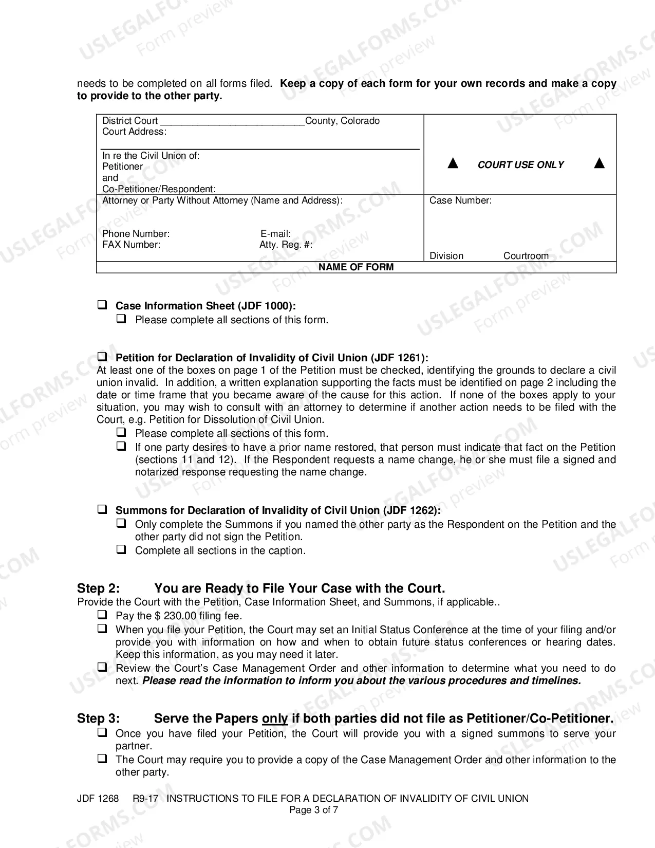 Preview Instructions to File for a Declaration of Invalidity of Civil Union - Annulment