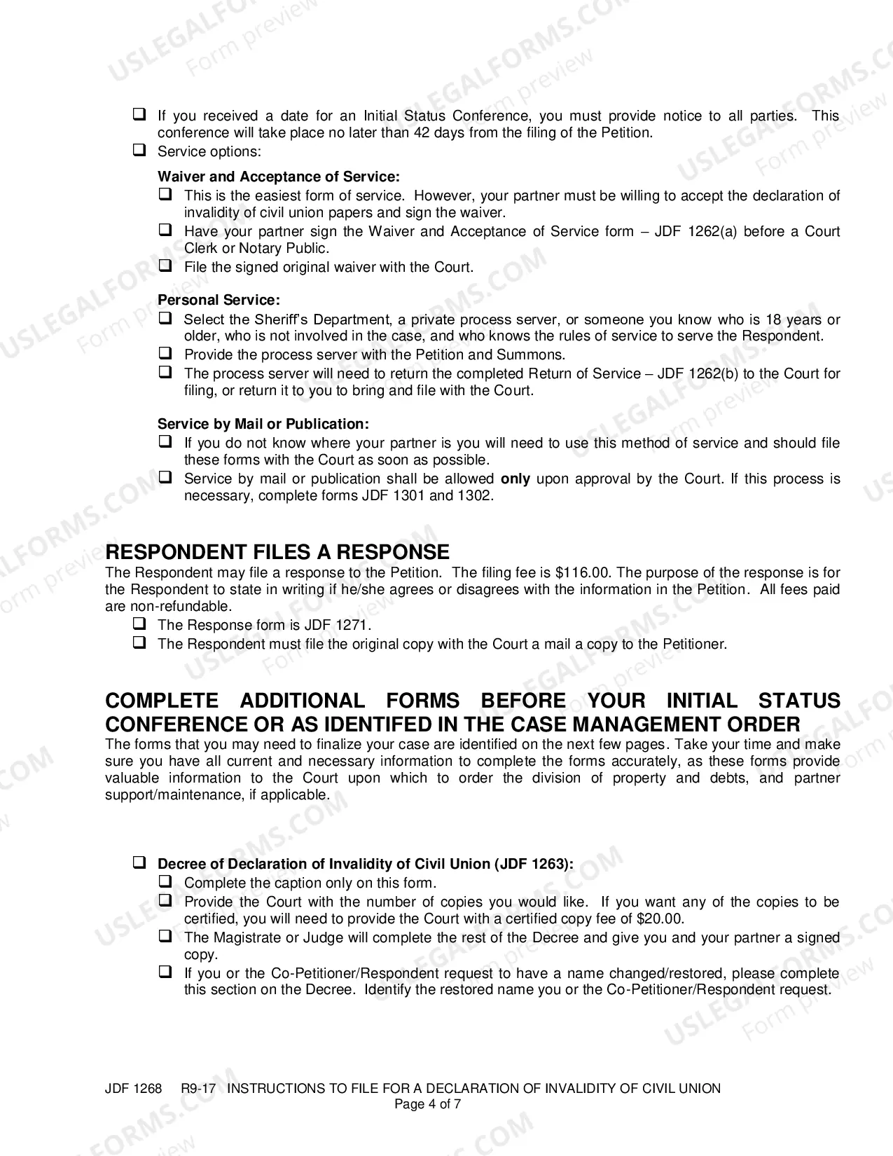 Preview Instructions to File for a Declaration of Invalidity of Civil Union - Annulment