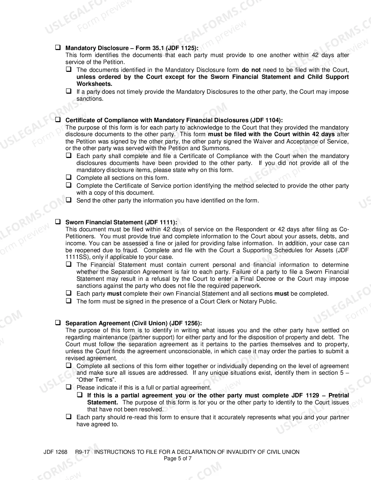 Preview Instructions to File for a Declaration of Invalidity of Civil Union - Annulment