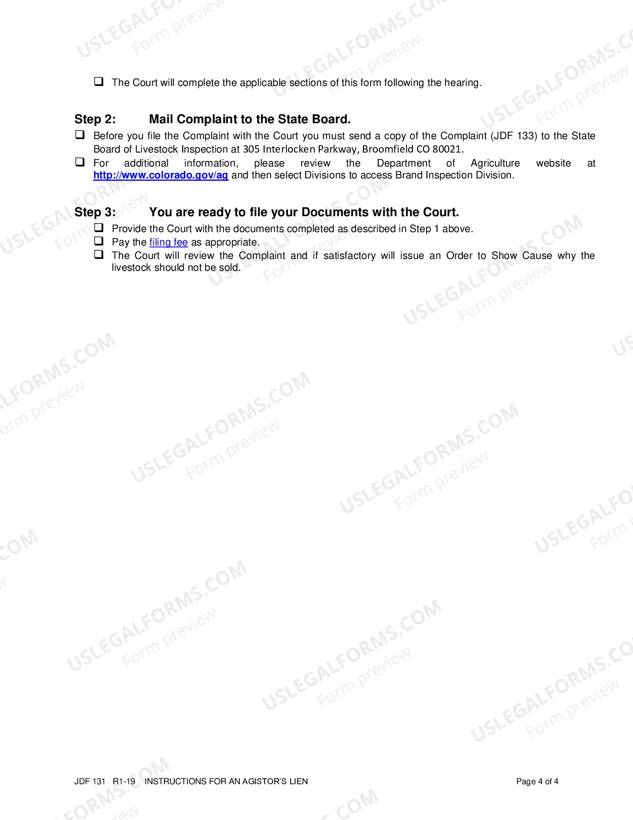 Preview Instructions for an Agistor's Lien