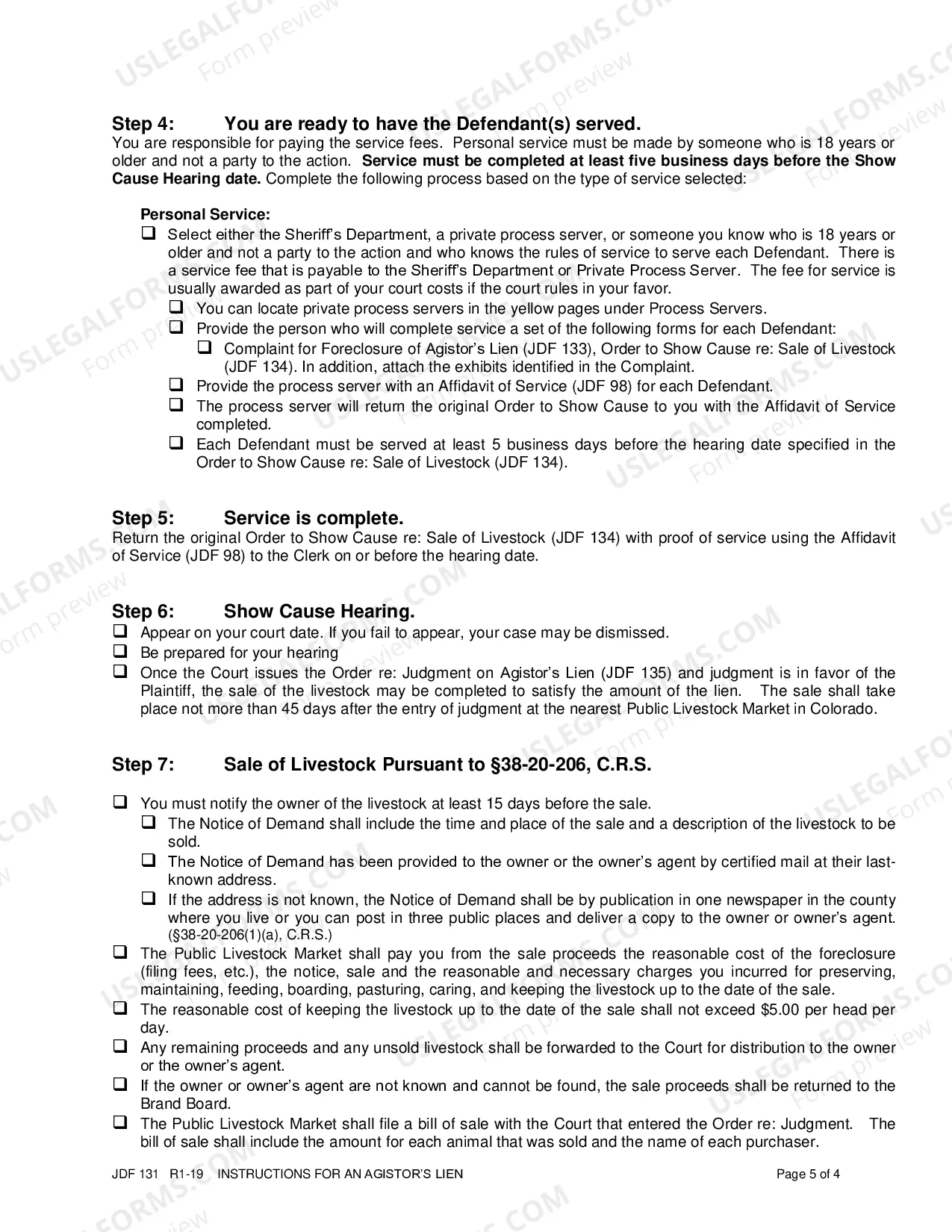 Preview Instructions for an Agistor's Lien