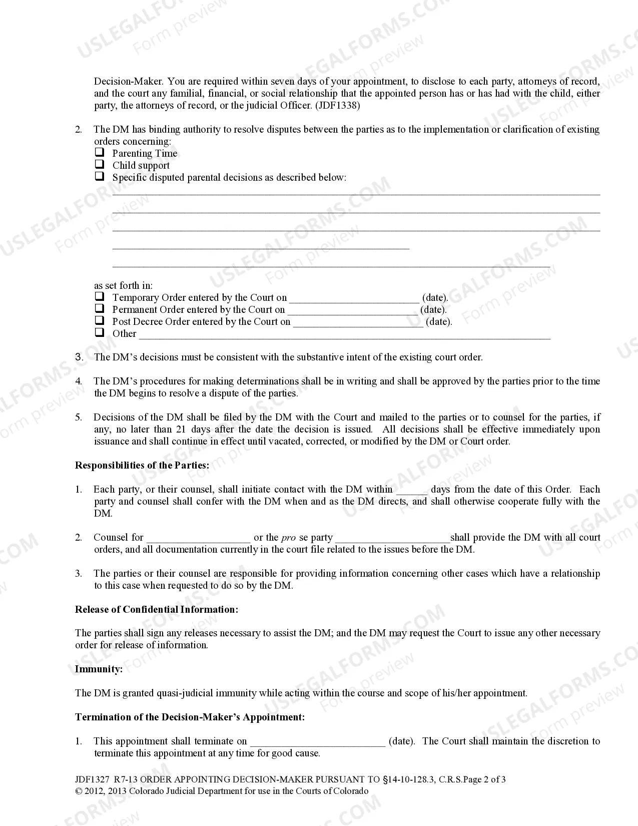 Preview Order Appointing Decision - Maker Pursuant to Section 14-10-128.3, C.R.S.