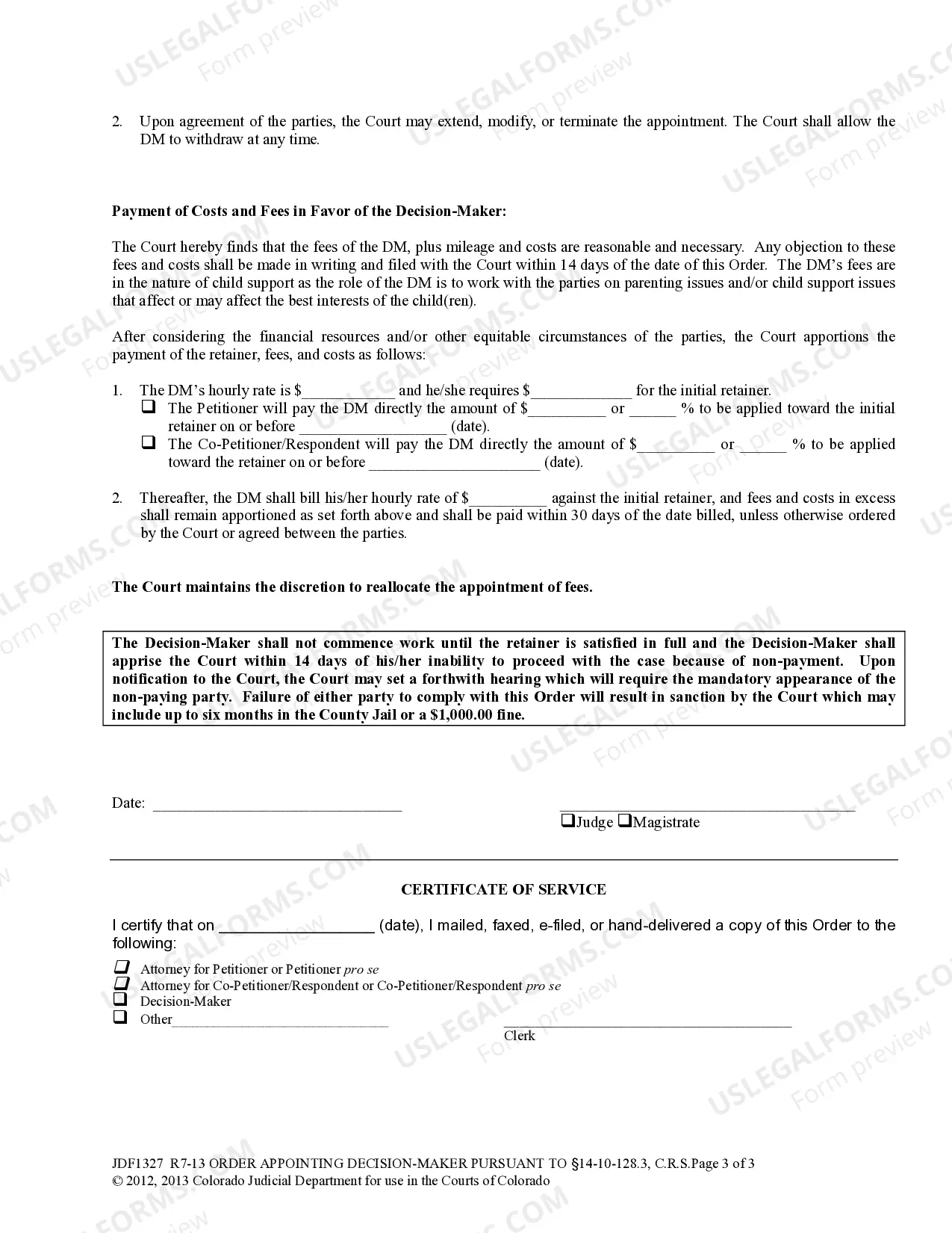 Preview Order Appointing Decision - Maker Pursuant to Section 14-10-128.3, C.R.S.